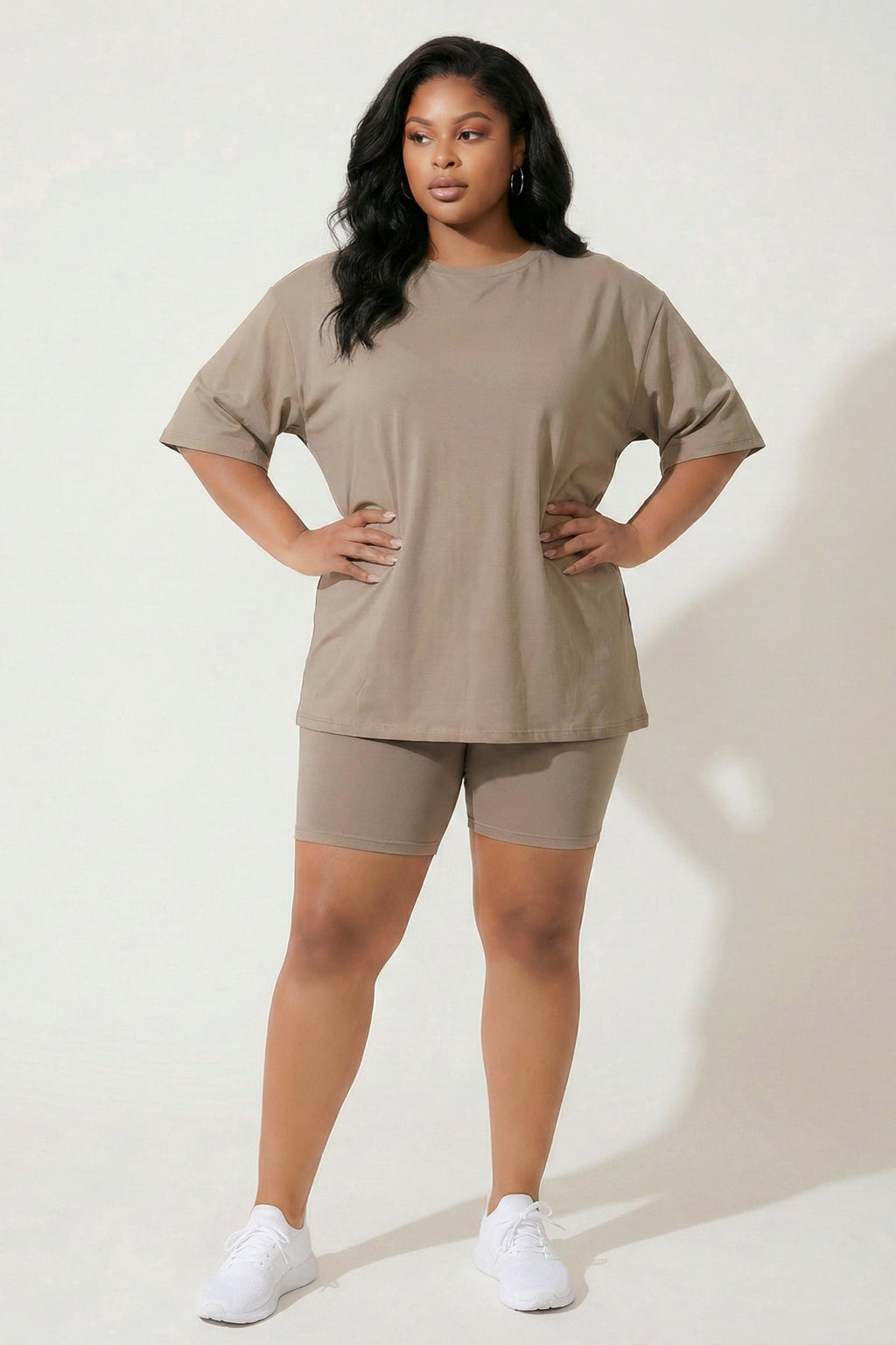 Plus Size Alex Tee And Biker Short Set - Taupe