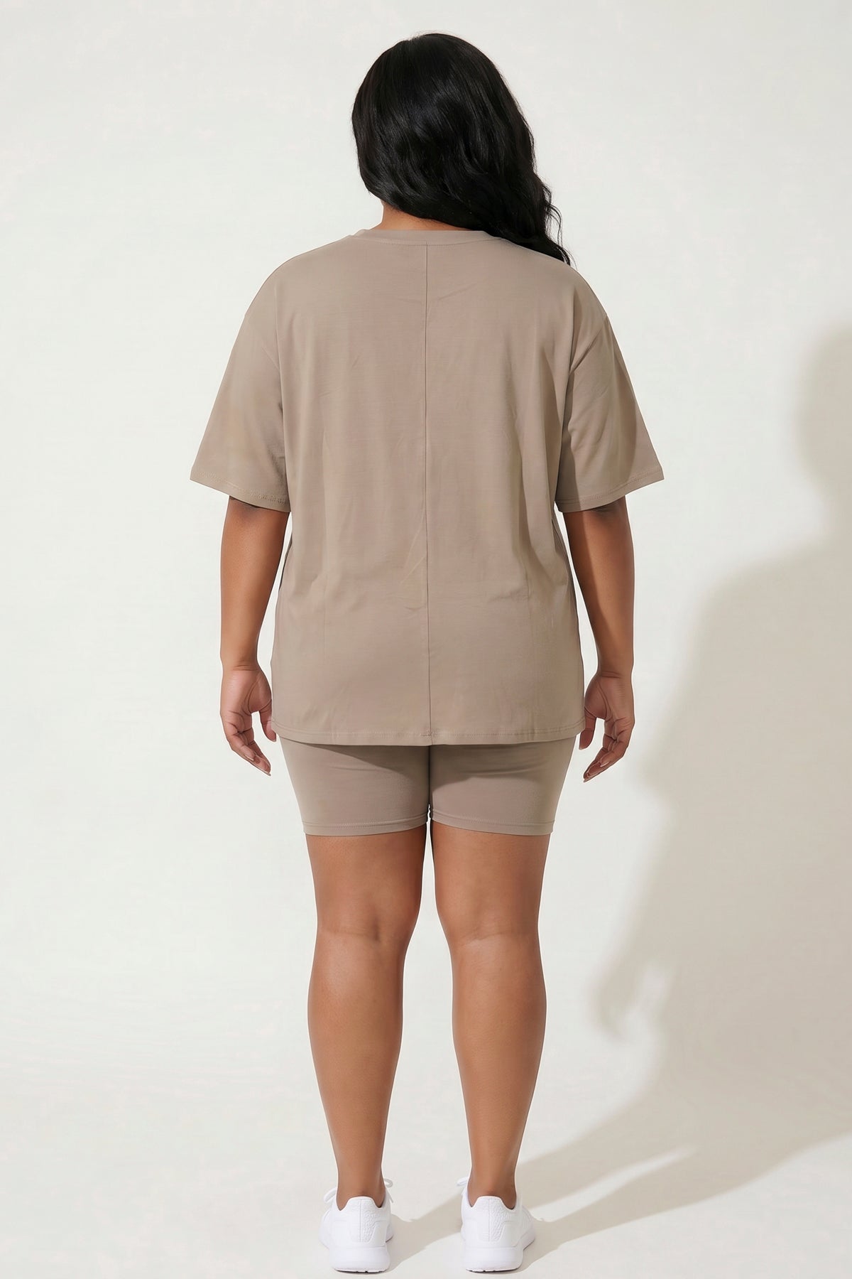 Plus Size Alex Tee And Biker Short Set - Taupe
