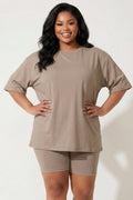 Plus Size Alex Tee And Biker Short Set - Taupe
