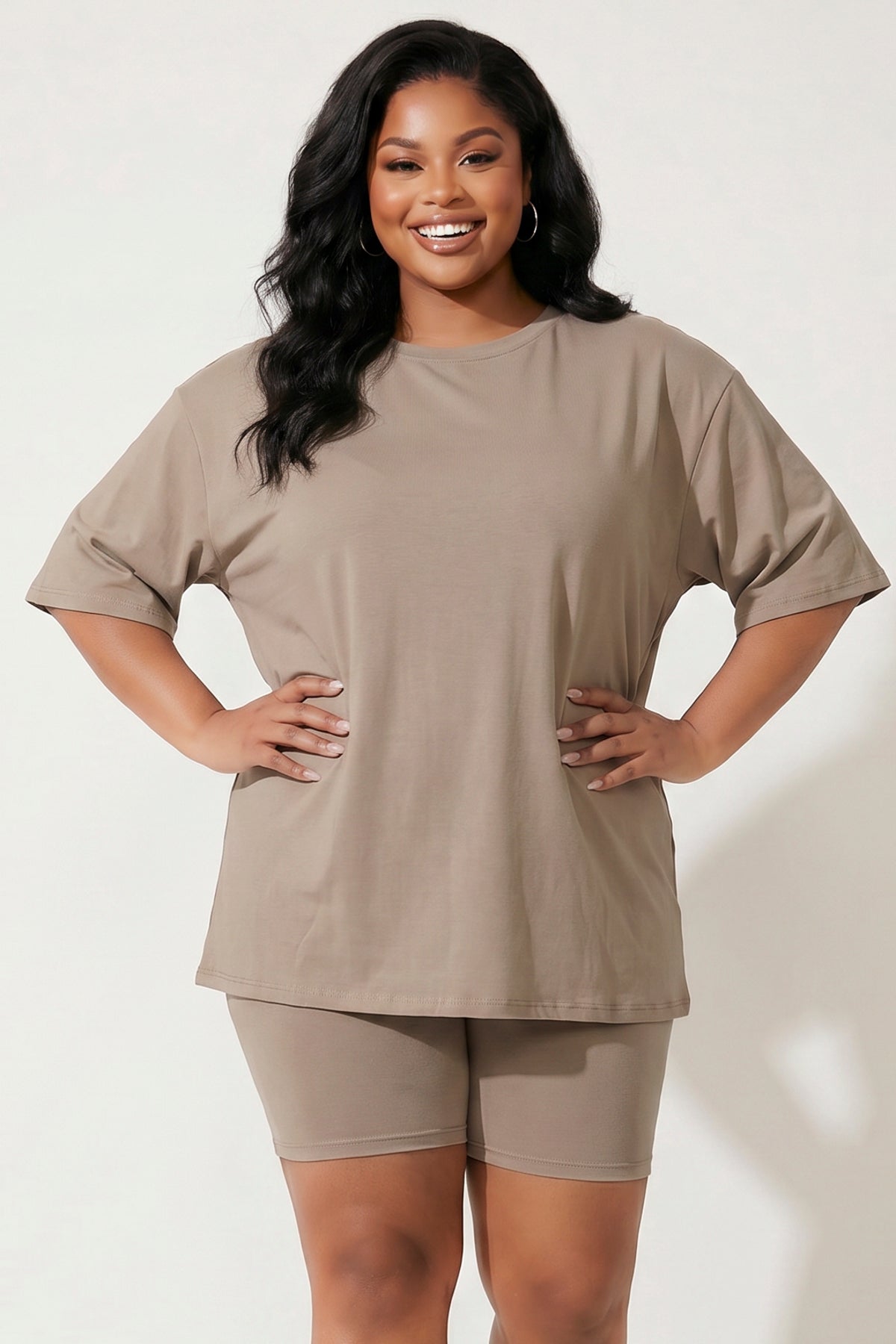 Plus Size Alex Tee And Biker Short Set - Taupe