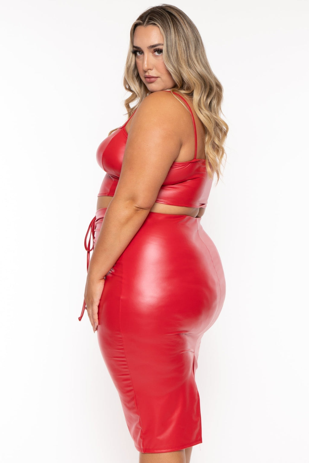 Plus Size Alisha Vegan Leather Matching Set  - Red