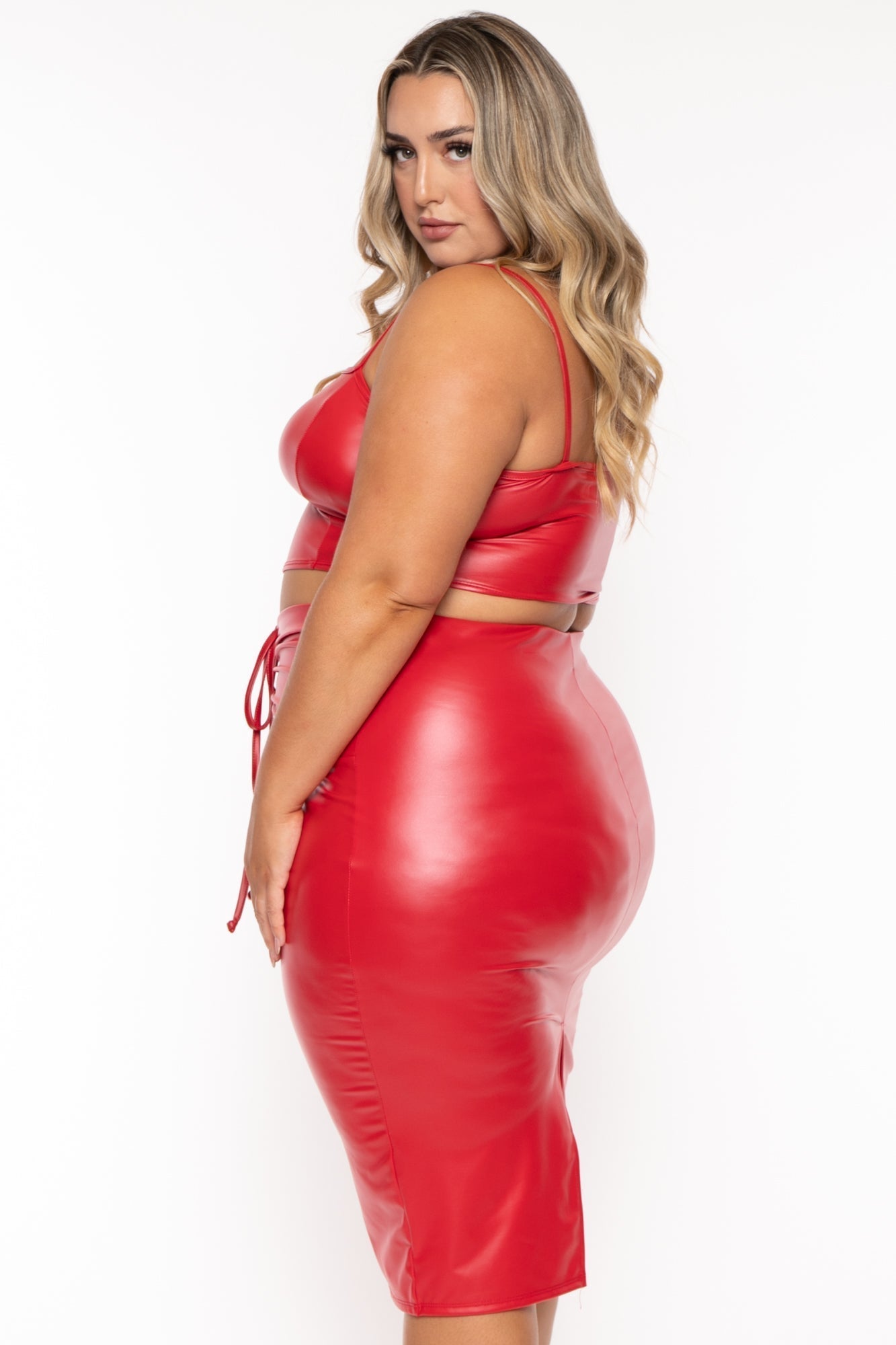 Plus Size Alisha Vegan Leather Matching Set  - Red
