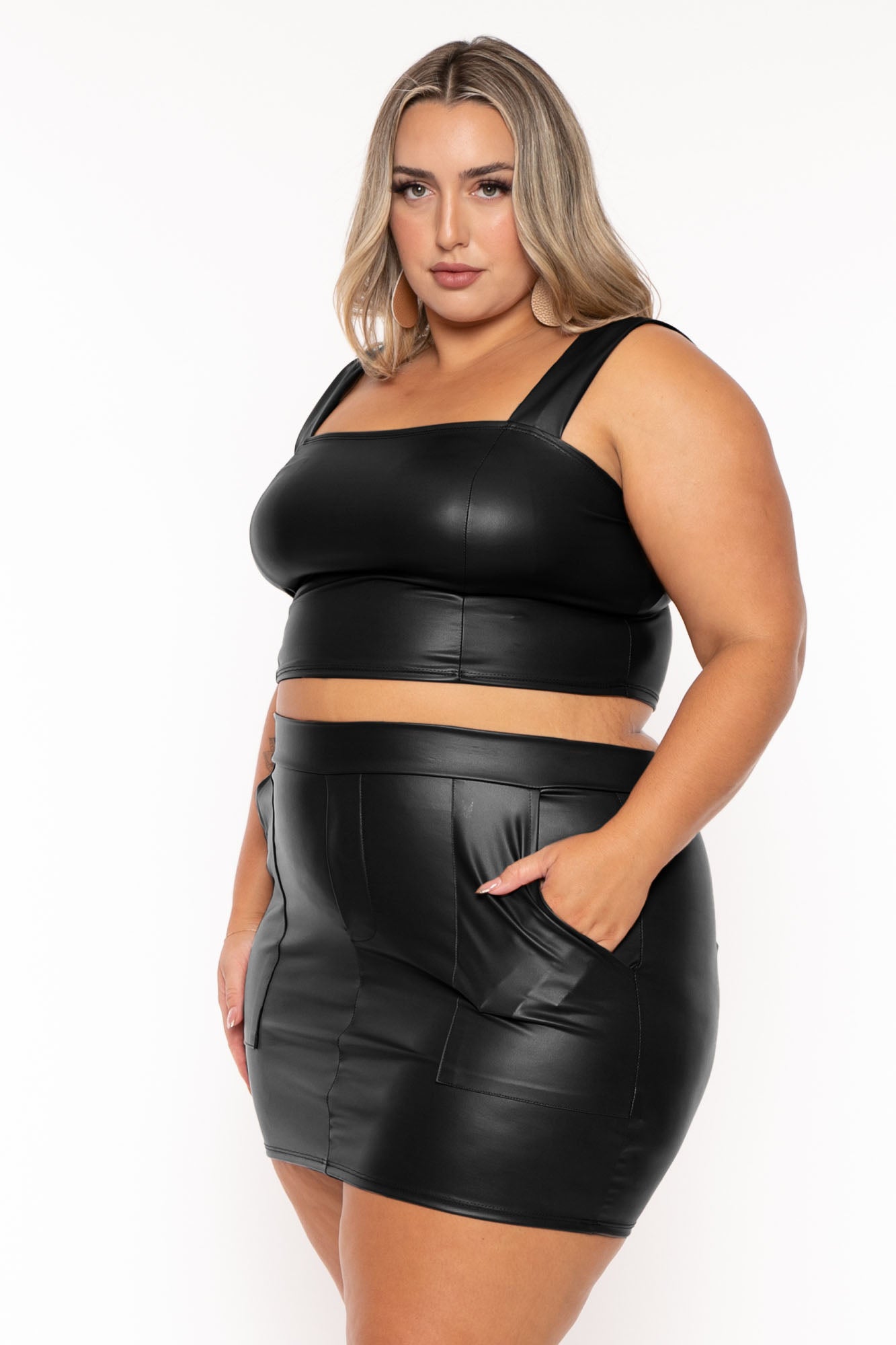 Plus Size Ashley Vegan Leather Matching Set  - Black