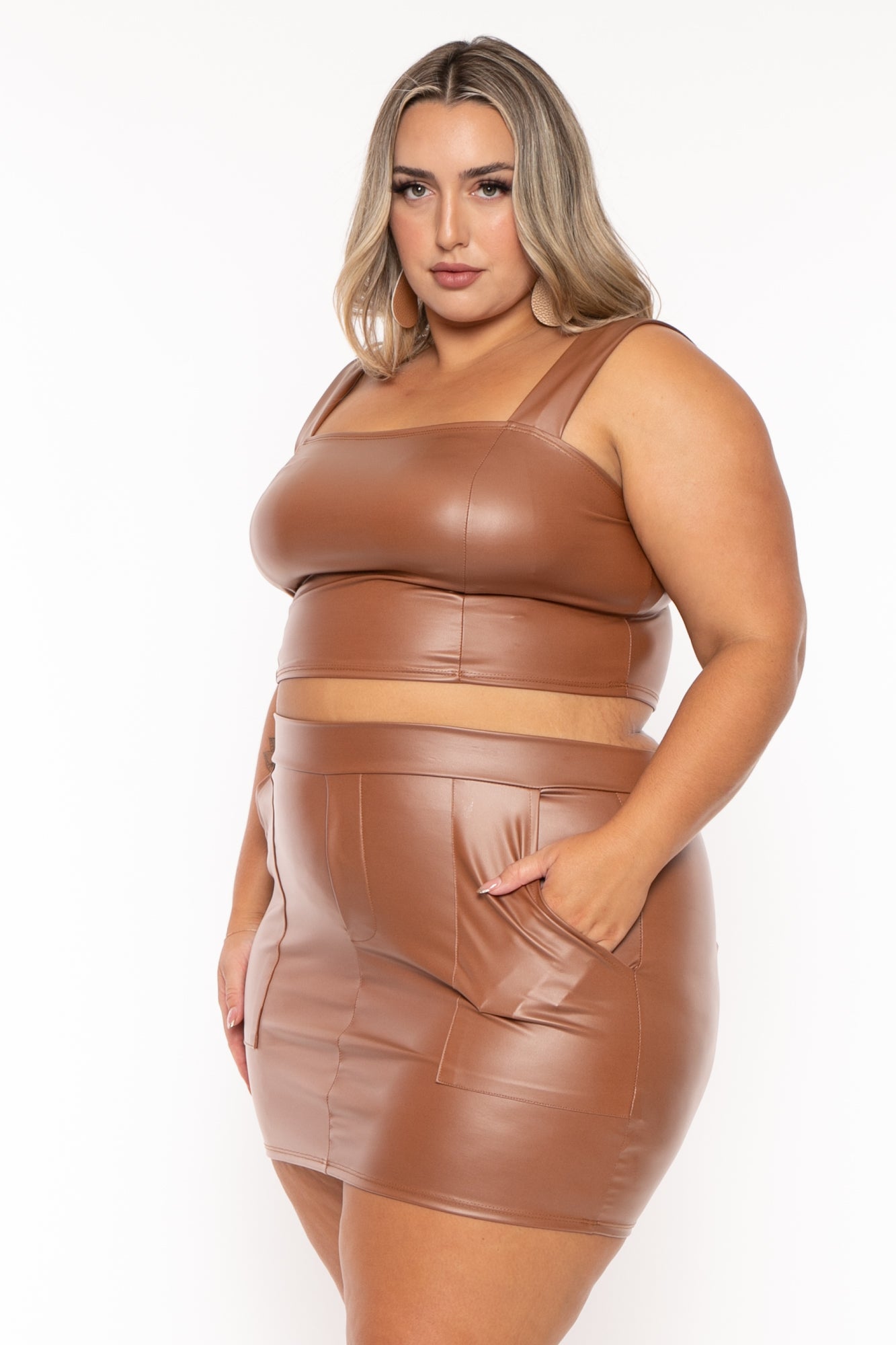 Plus Size Ashley Vegan Leather Matching Set  - Camel