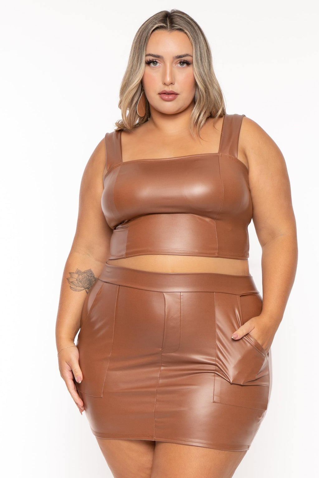 Plus Size Ashley Vegan Leather Matching Set  - Camel