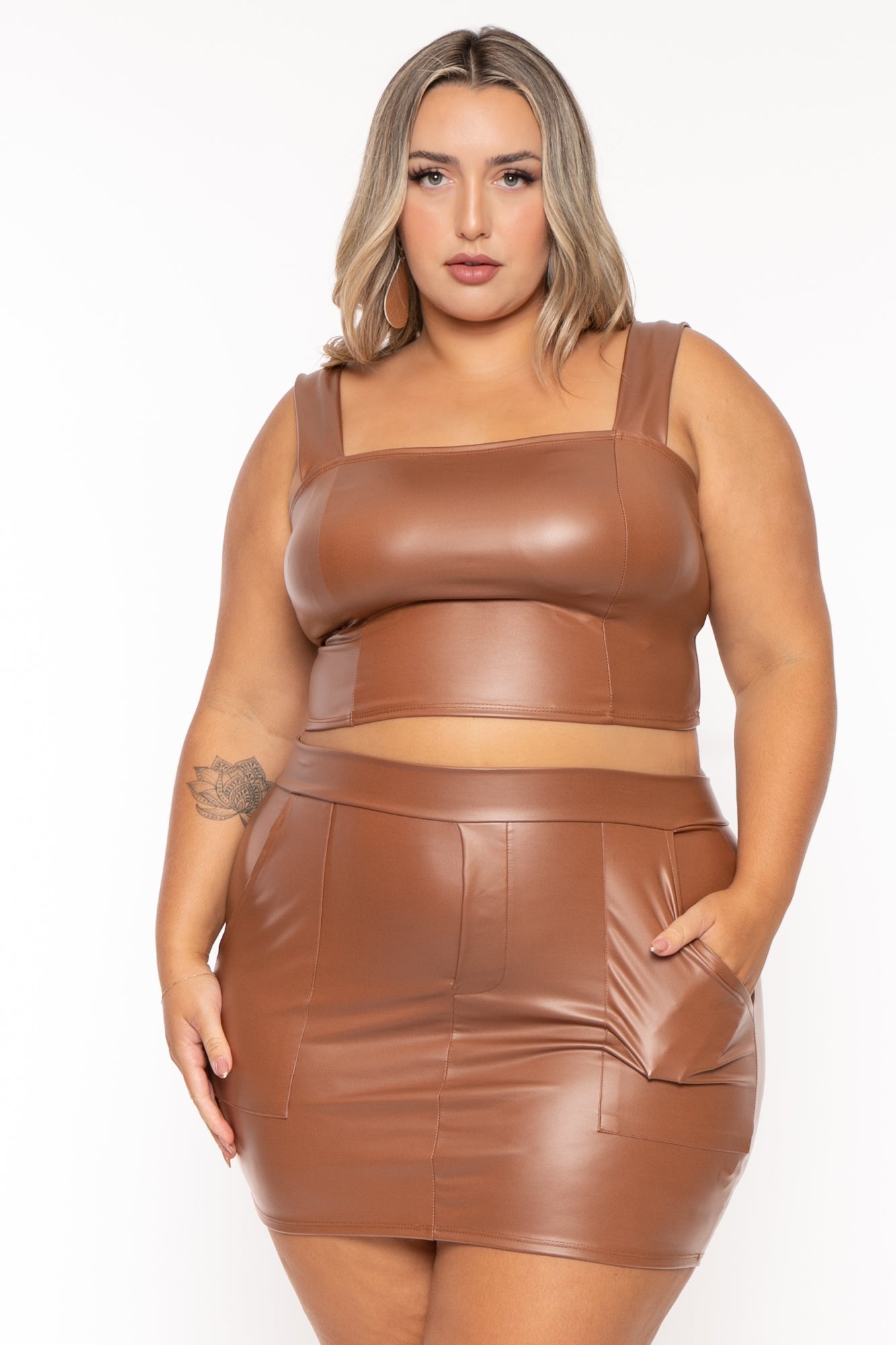 Plus Size Ashley Vegan Leather Matching Set  - Camel