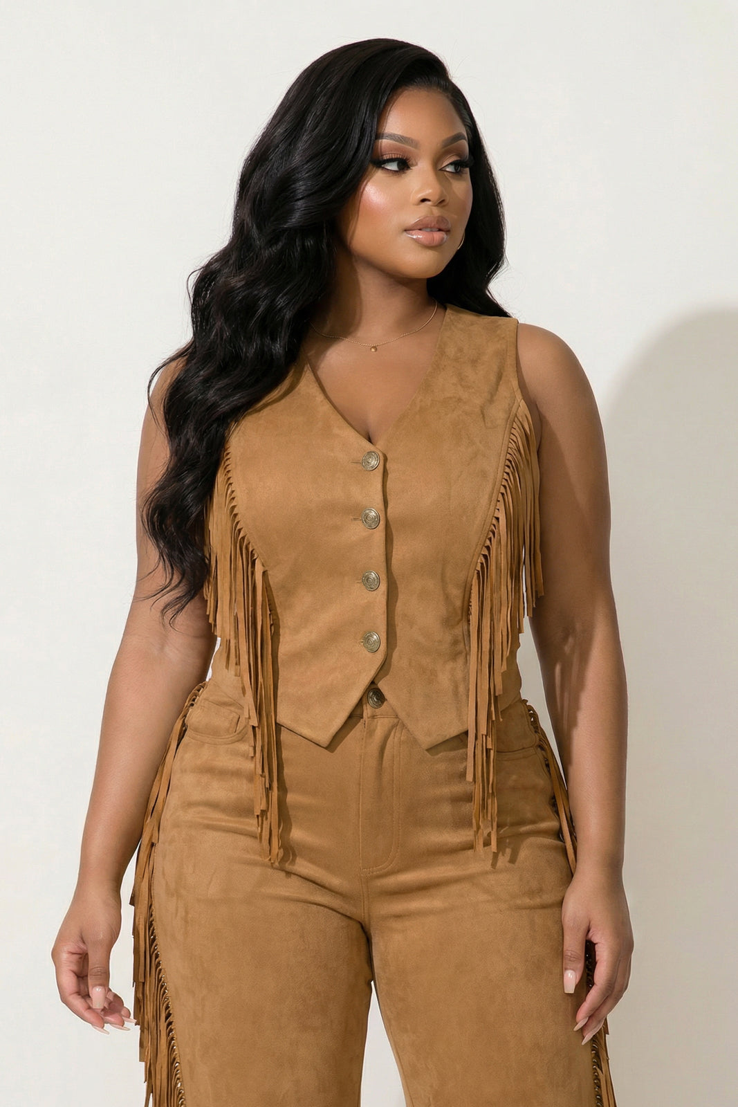 Plus Size Morgan Tassel Top & Pants Set - Camel