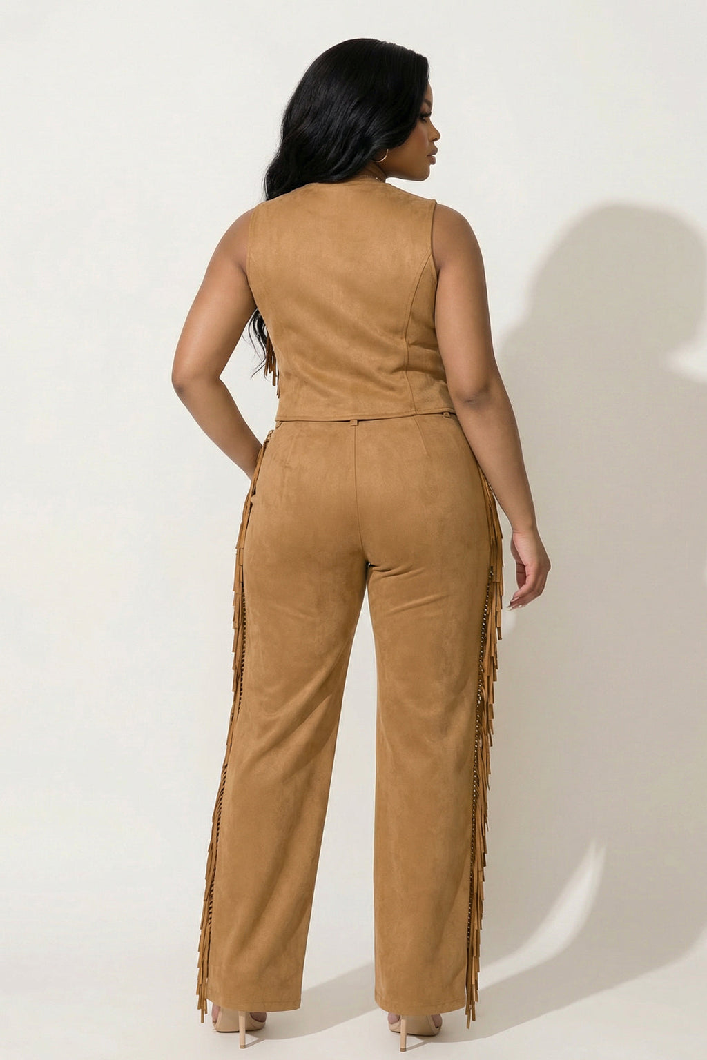 Plus Size Morgan Tassel Top & Pants Set - Camel