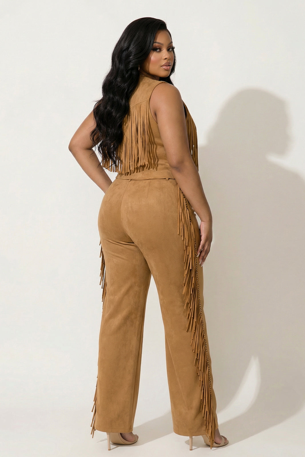Plus Size Morgan Tassel Top & Pants Set - Camel