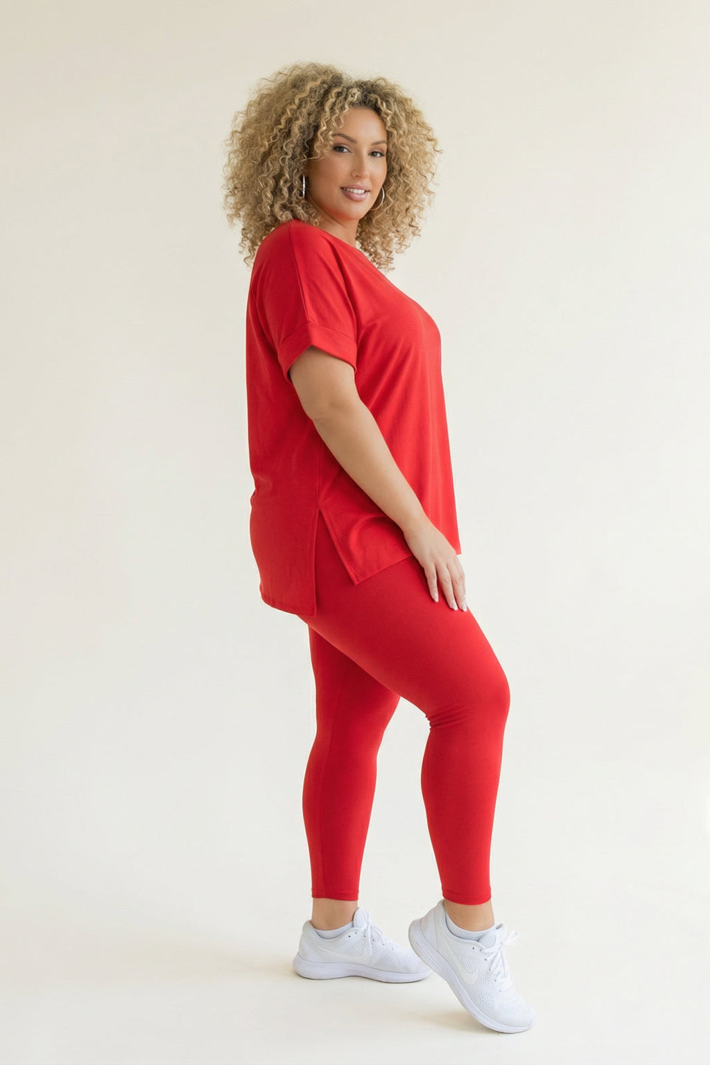 Plus Size Welkin Tee And Leggings Set - Red