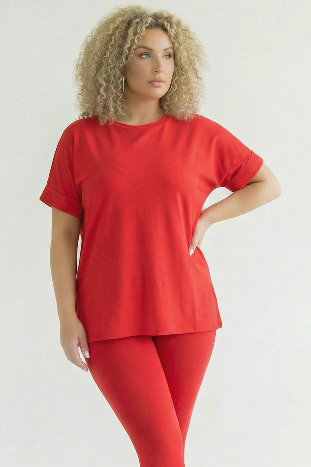 Plus Size Welkin Tee And Leggings Set - Red