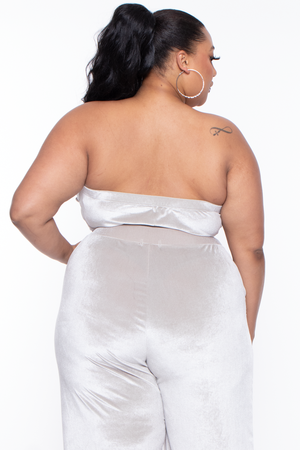 Plus Size Eloise Velour Bandeau & Pant Set - Stone
