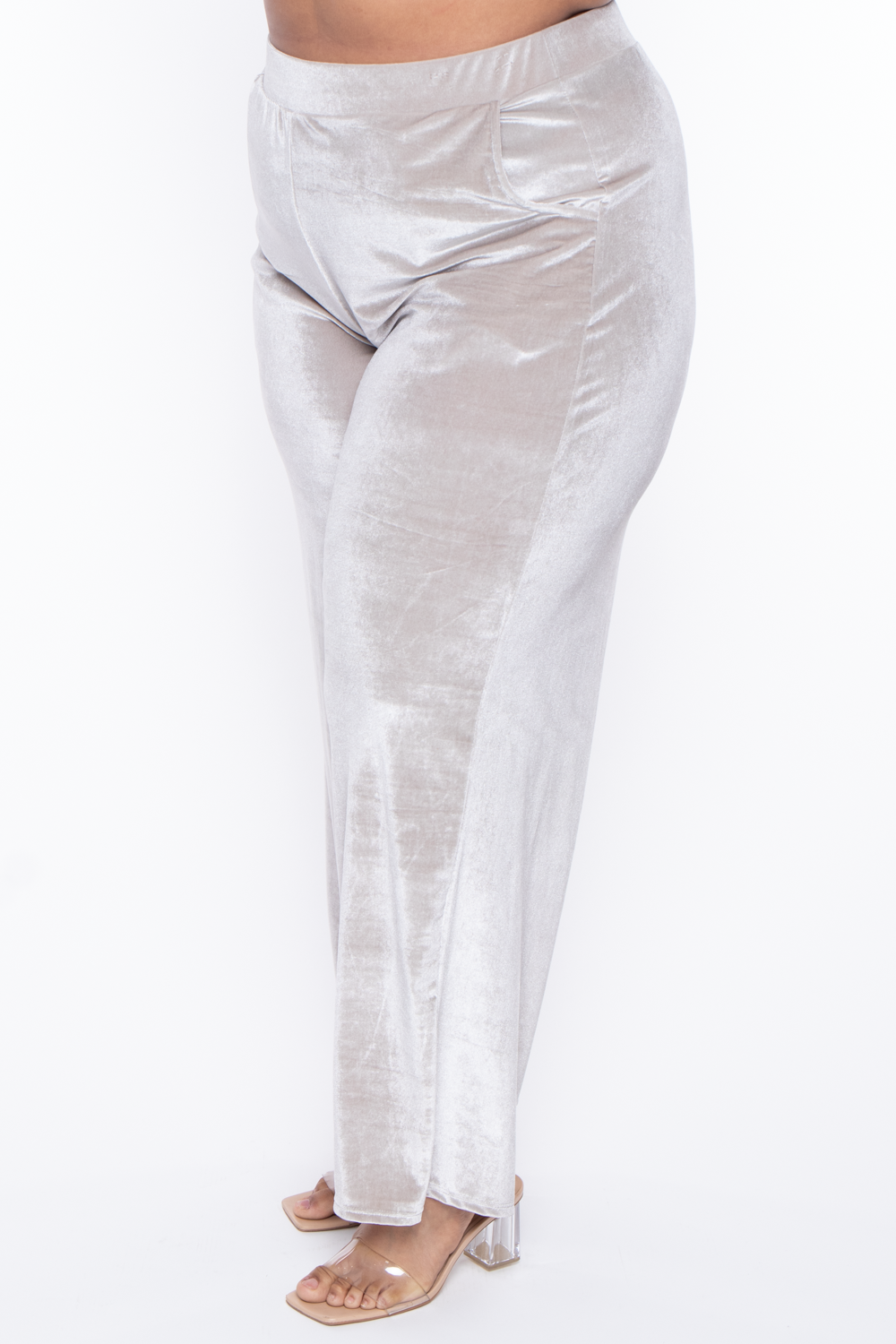Plus Size Eloise Velour Bandeau & Pant Set - Stone