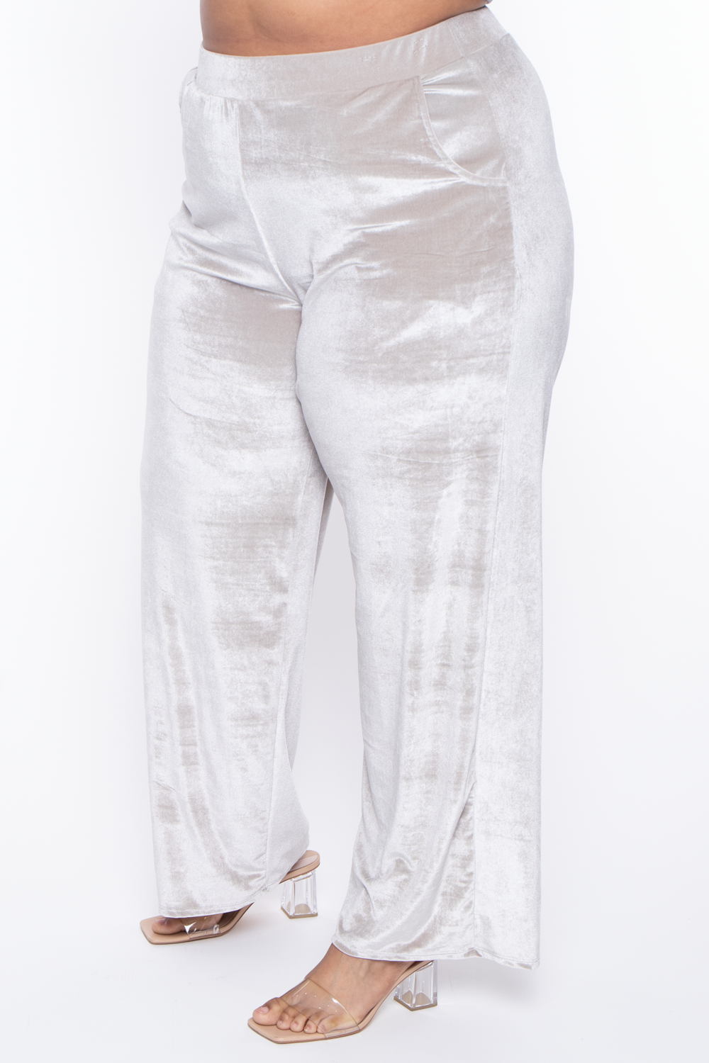 Plus Size Eloise Velour Bandeau & Pant Set - Stone