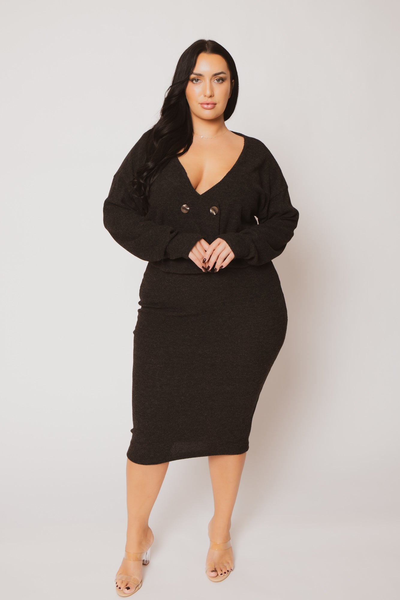 Plus Size Harper Knit Skirt Set - Charcoal