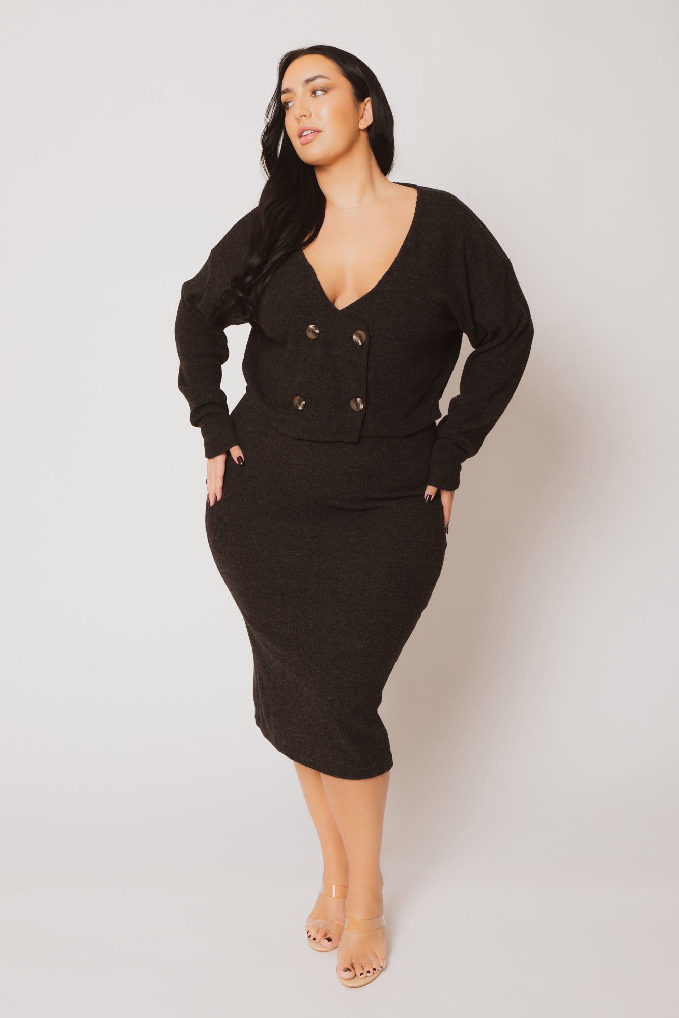 Plus Size Harper Knit Skirt Set - Charcoal