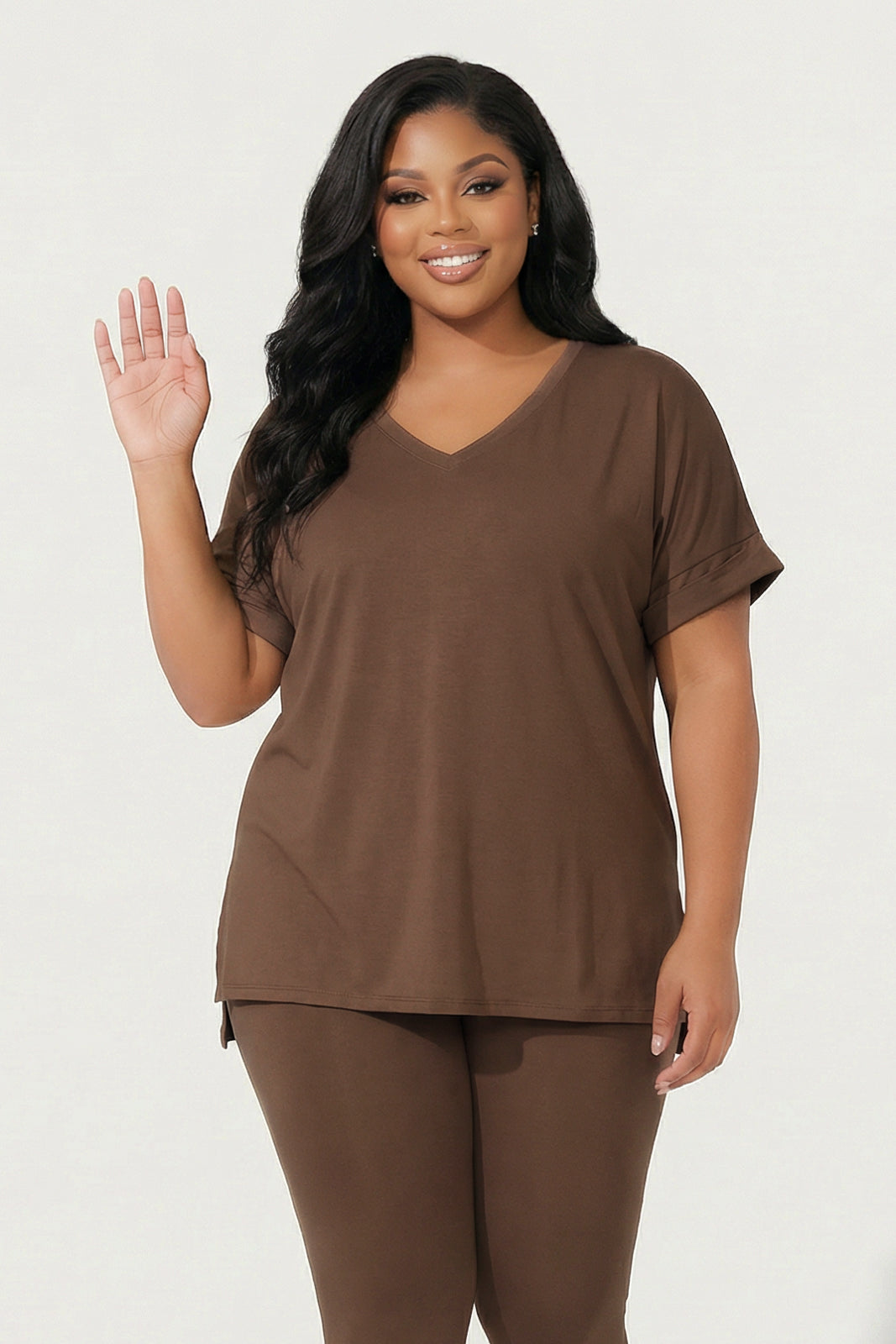 Plus Size Stratus Tee And Legging Set - Brown