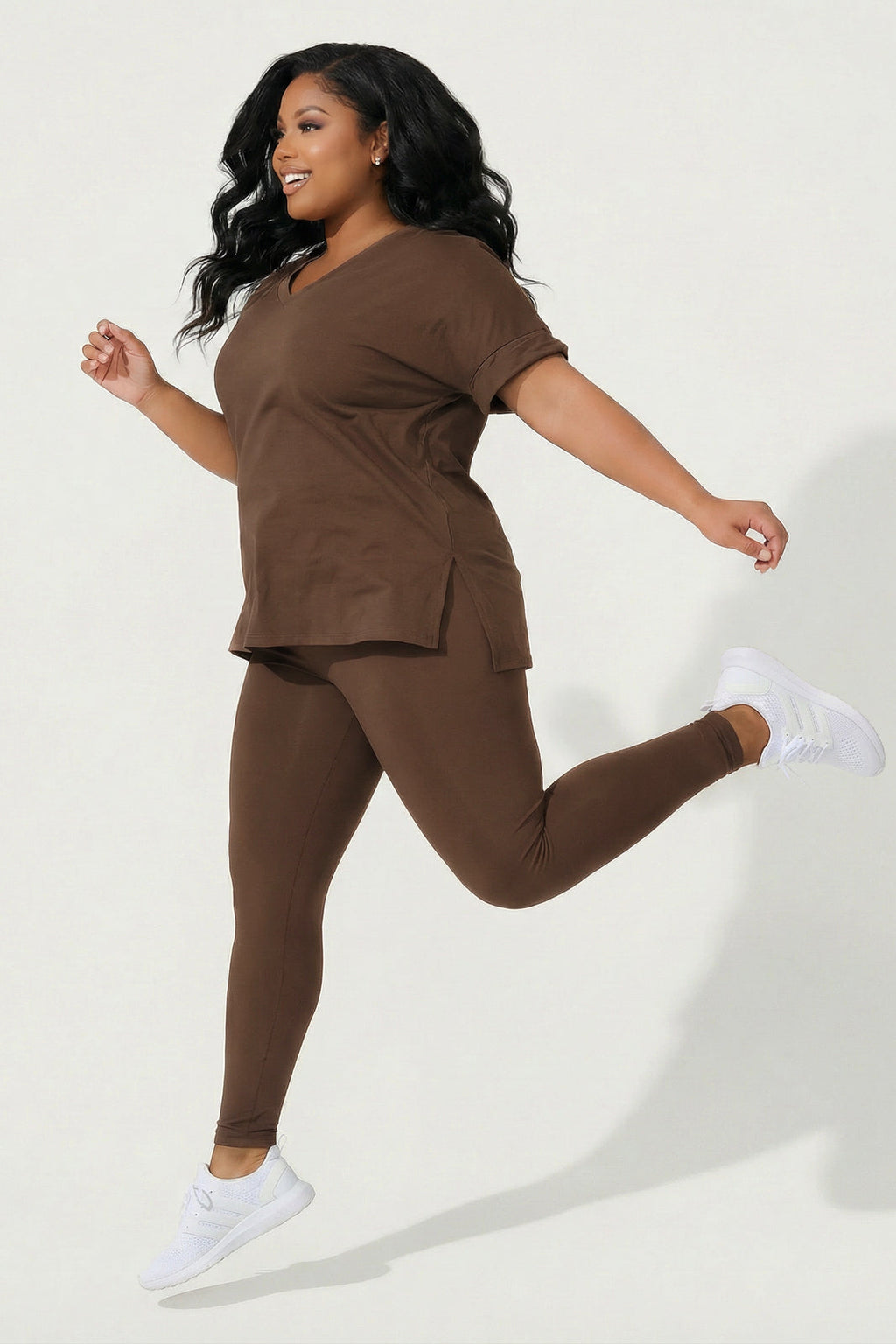 Plus Size Stratus Tee And Legging Set - Brown