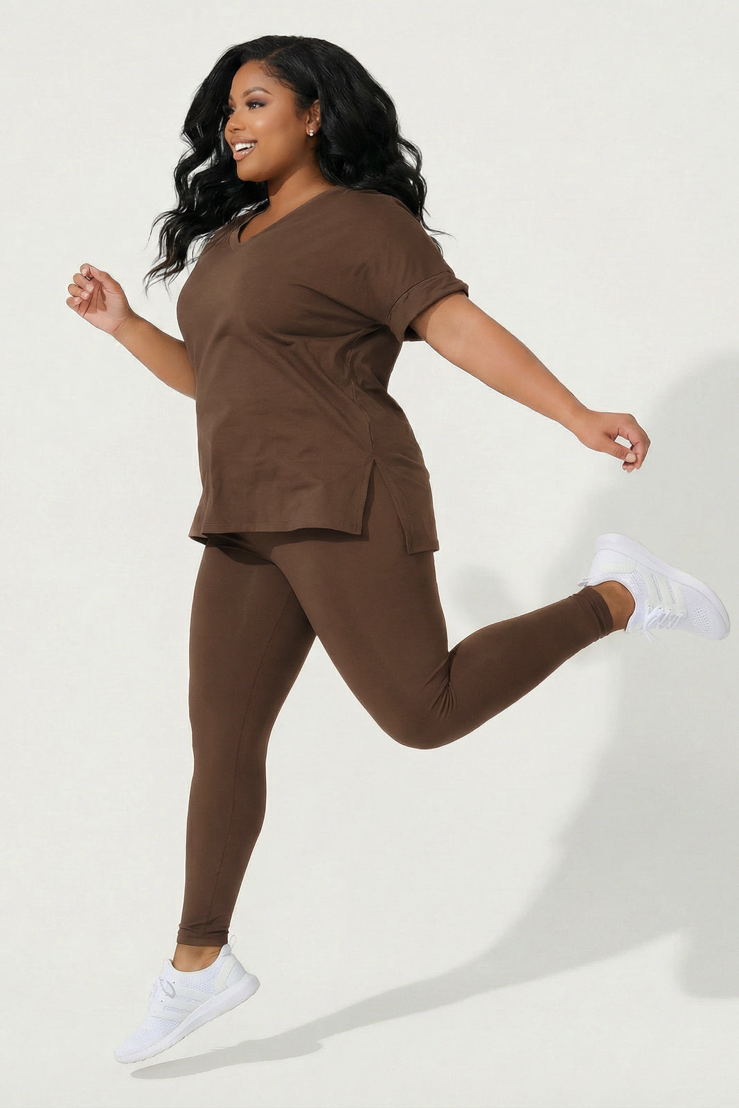 Plus Size Stratus Tee And Legging Set - Brown