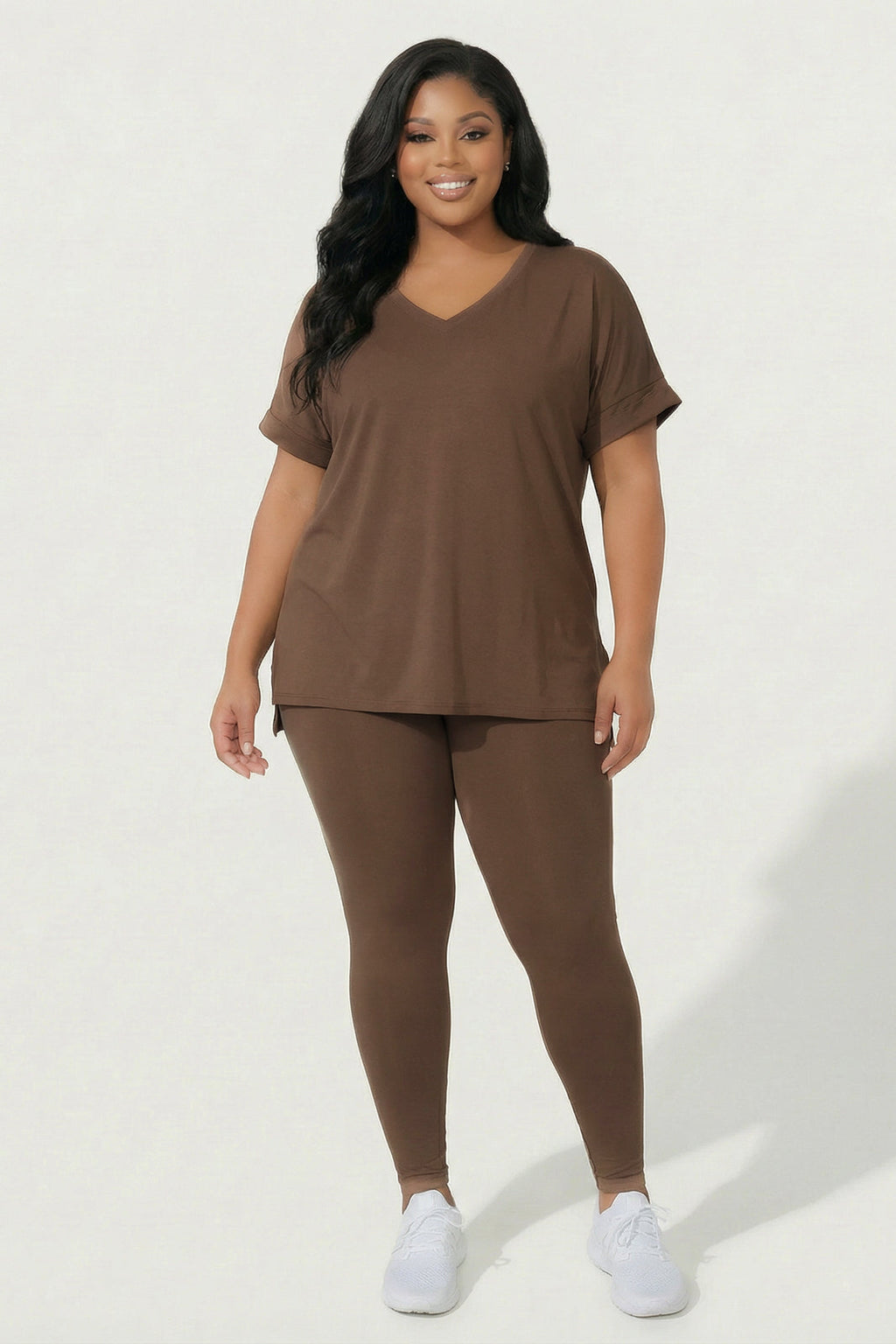 Plus Size Stratus Tee And Legging Set - Brown