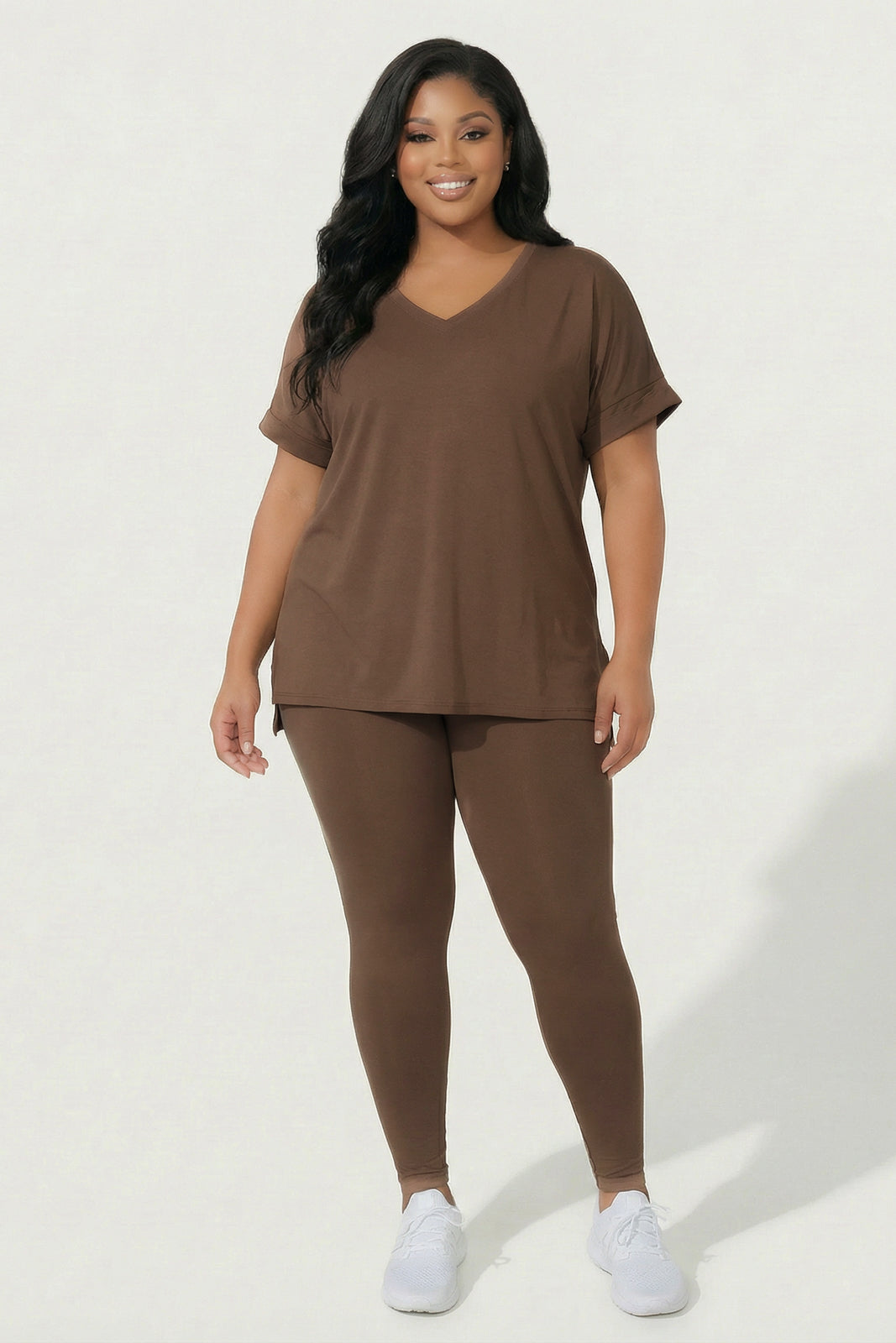 Plus Size Stratus Tee And Legging Set - Brown