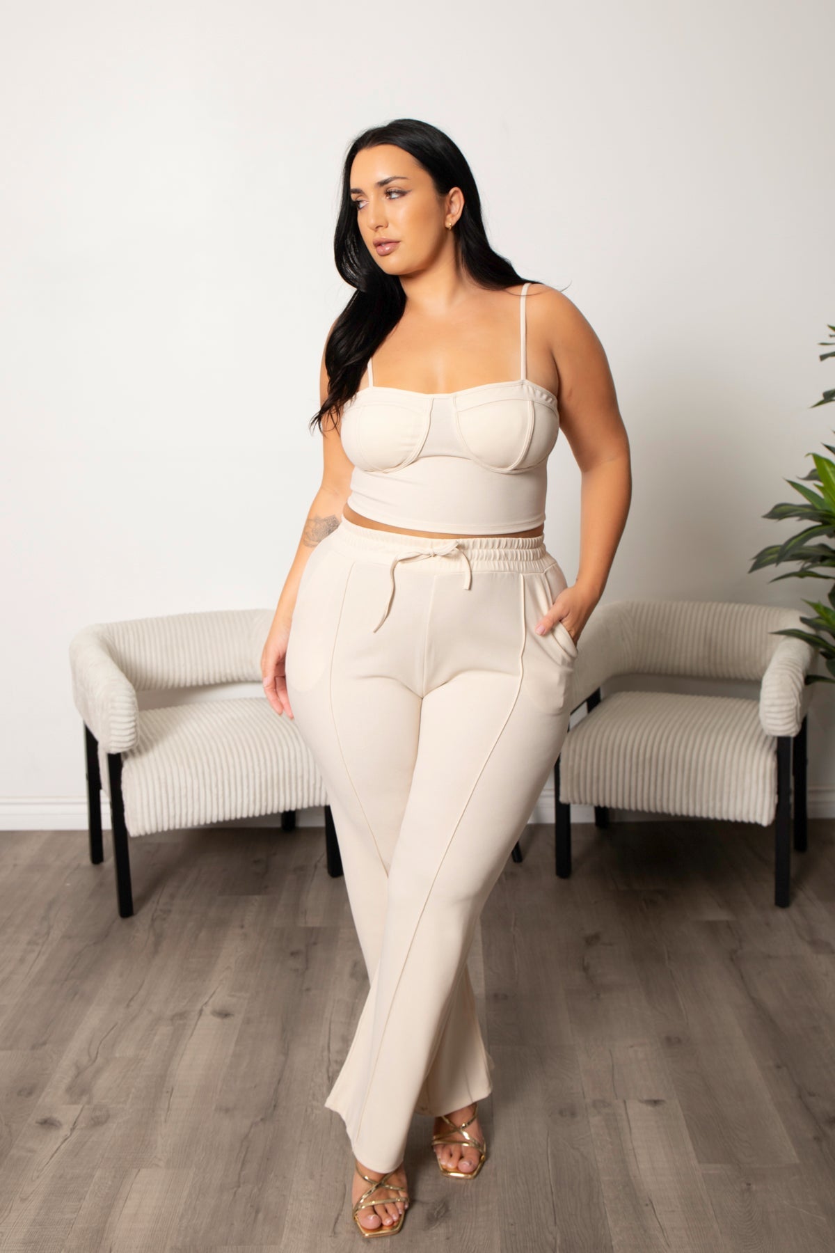 Plus Size Lirael Bustier & Pant  Set- Tan