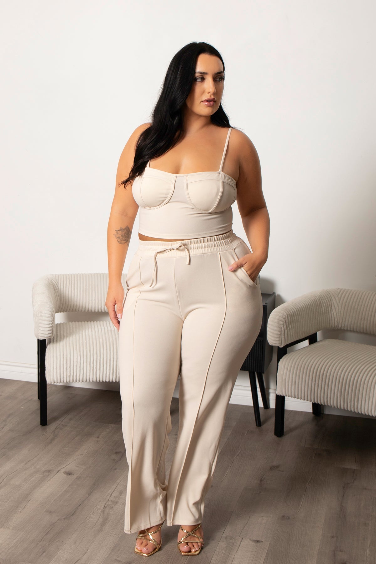 Plus Size Lirael Bustier & Pant  Set- Tan