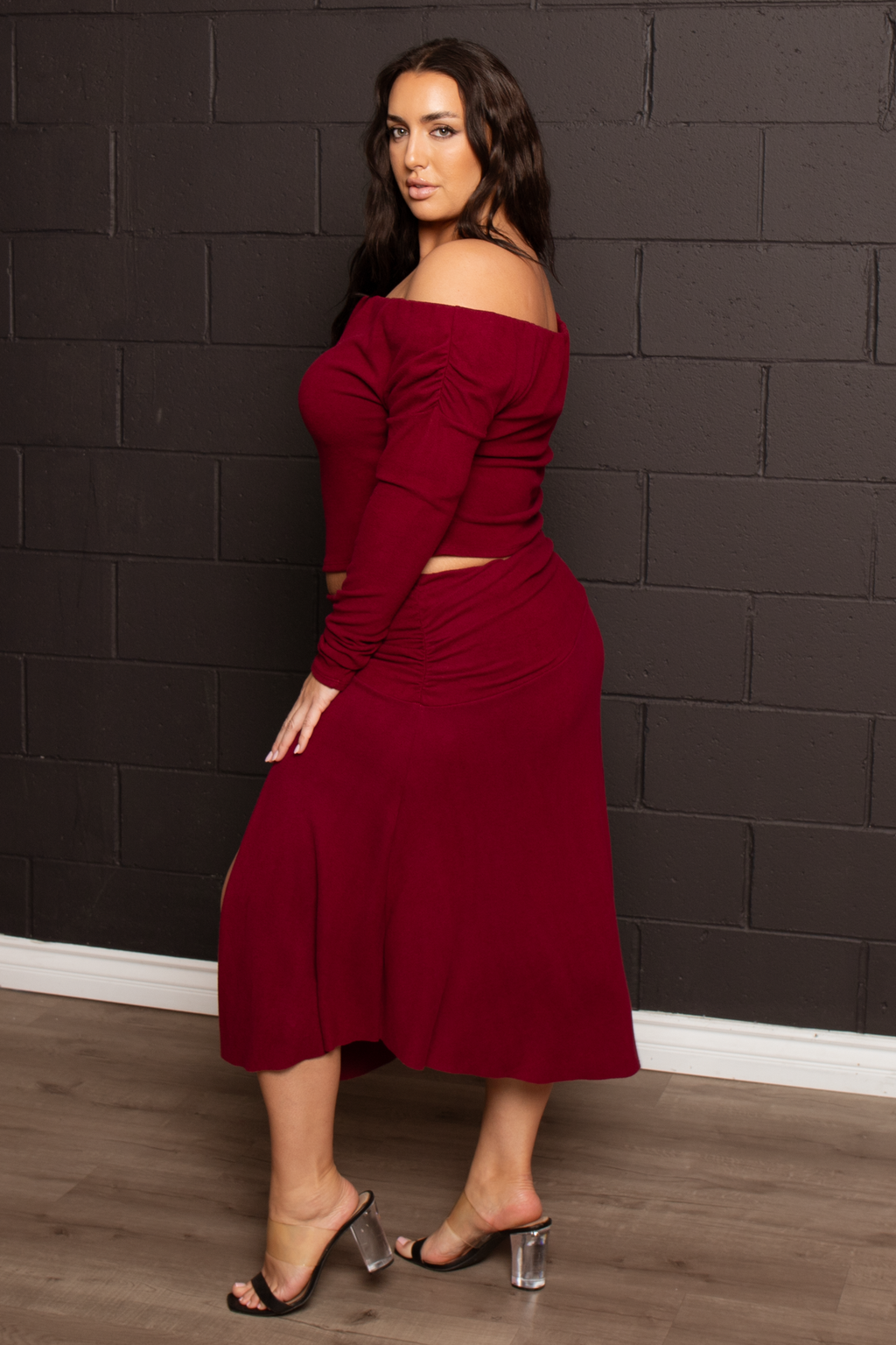 Plus Size Marilyn 2pc Sweater Set  - Burgundy