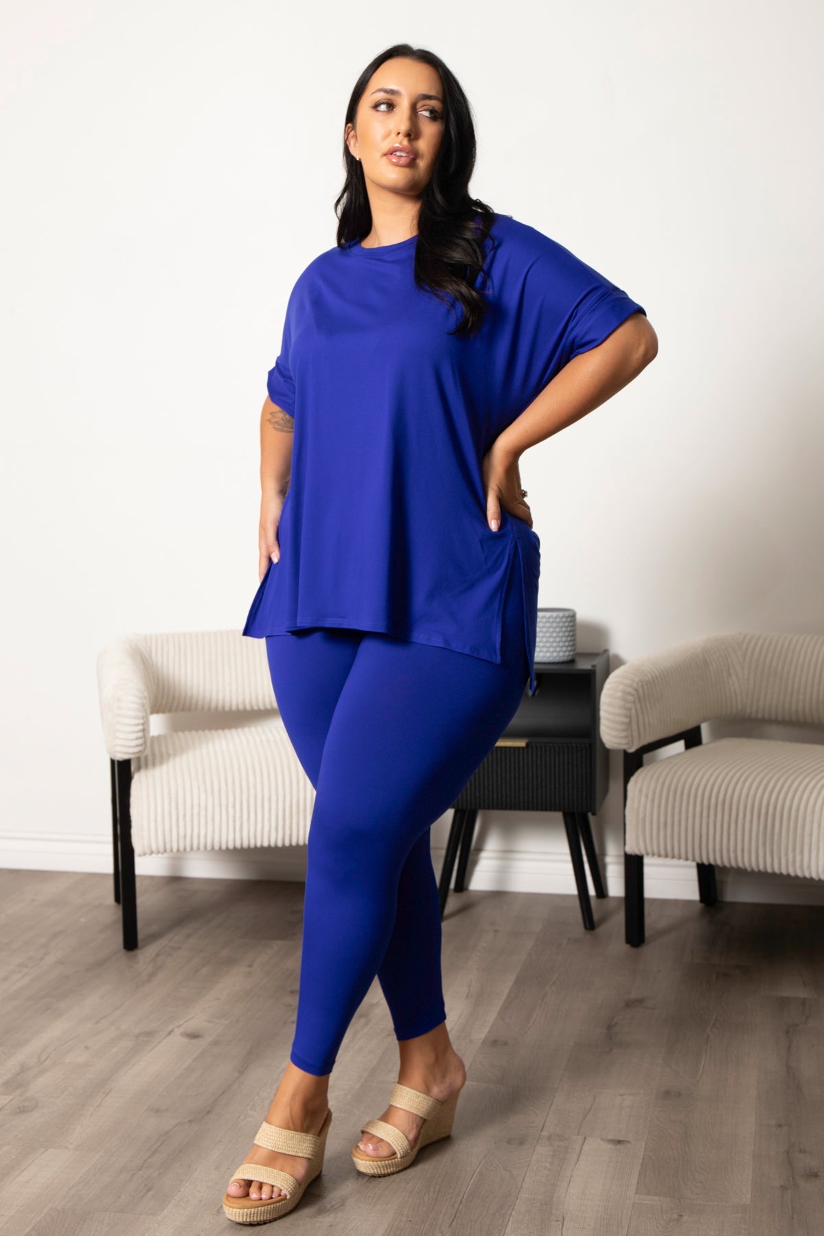 Plus Size Welkin Tee And Leggings Set - Blue