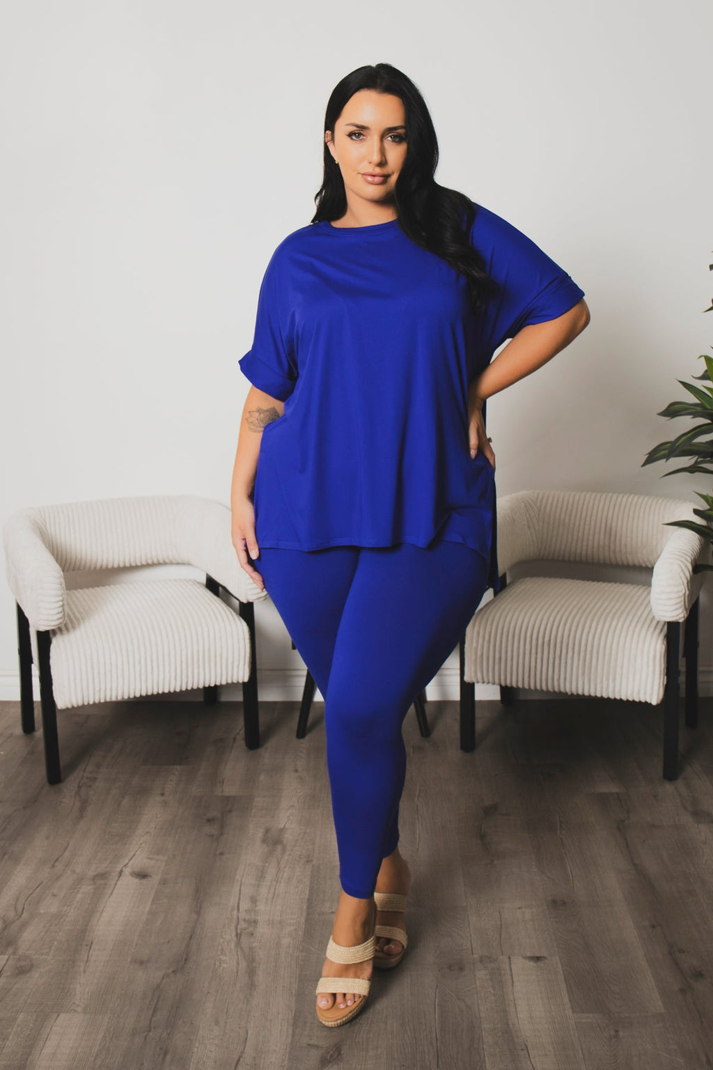 Plus Size Welkin Tee And Leggings Set - Blue