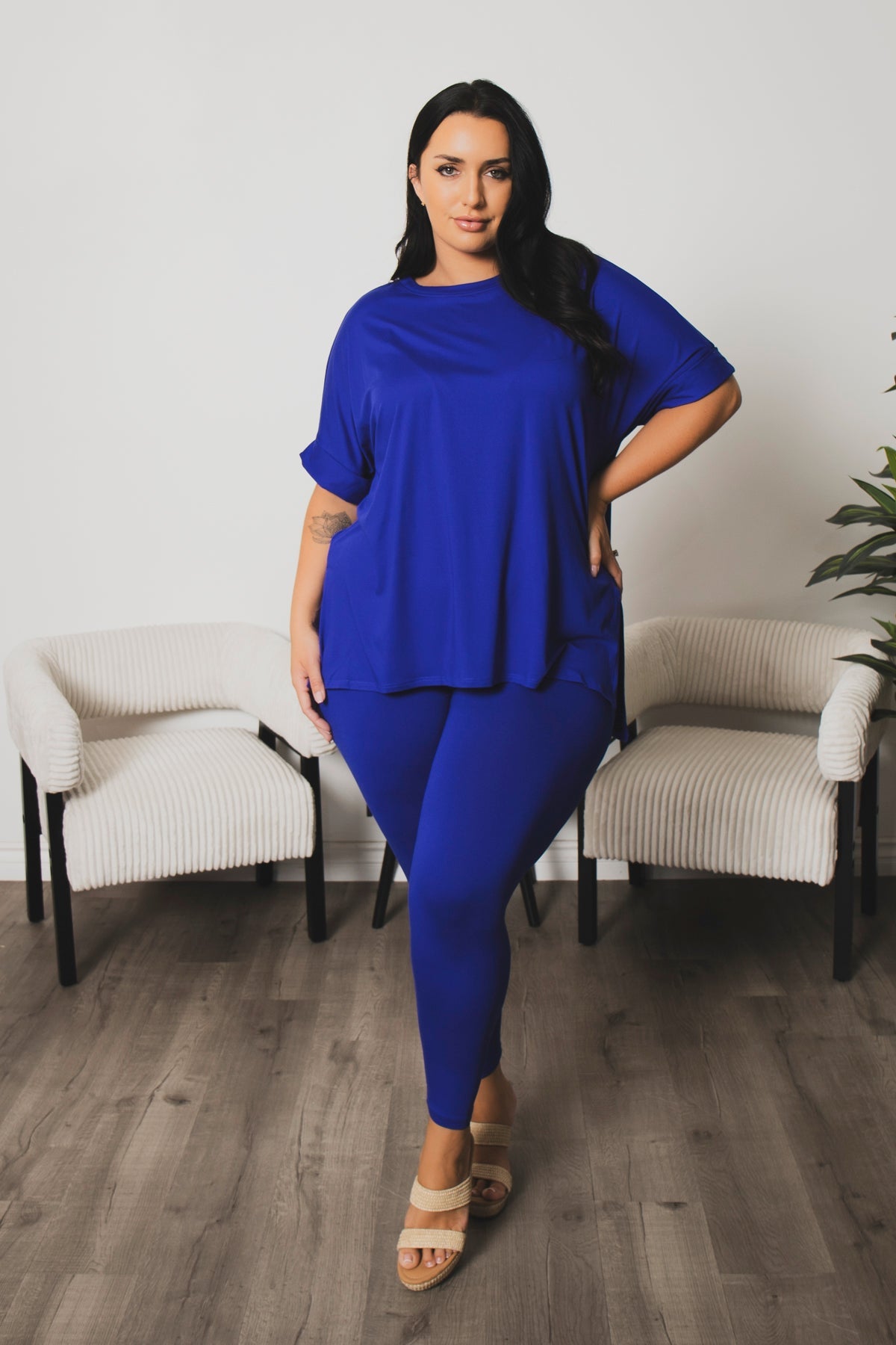 Plus Size Welkin Tee And Leggings Set - Blue