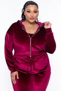 Plus Size Yvonne Velour Hoodie Jacket - Burgundy