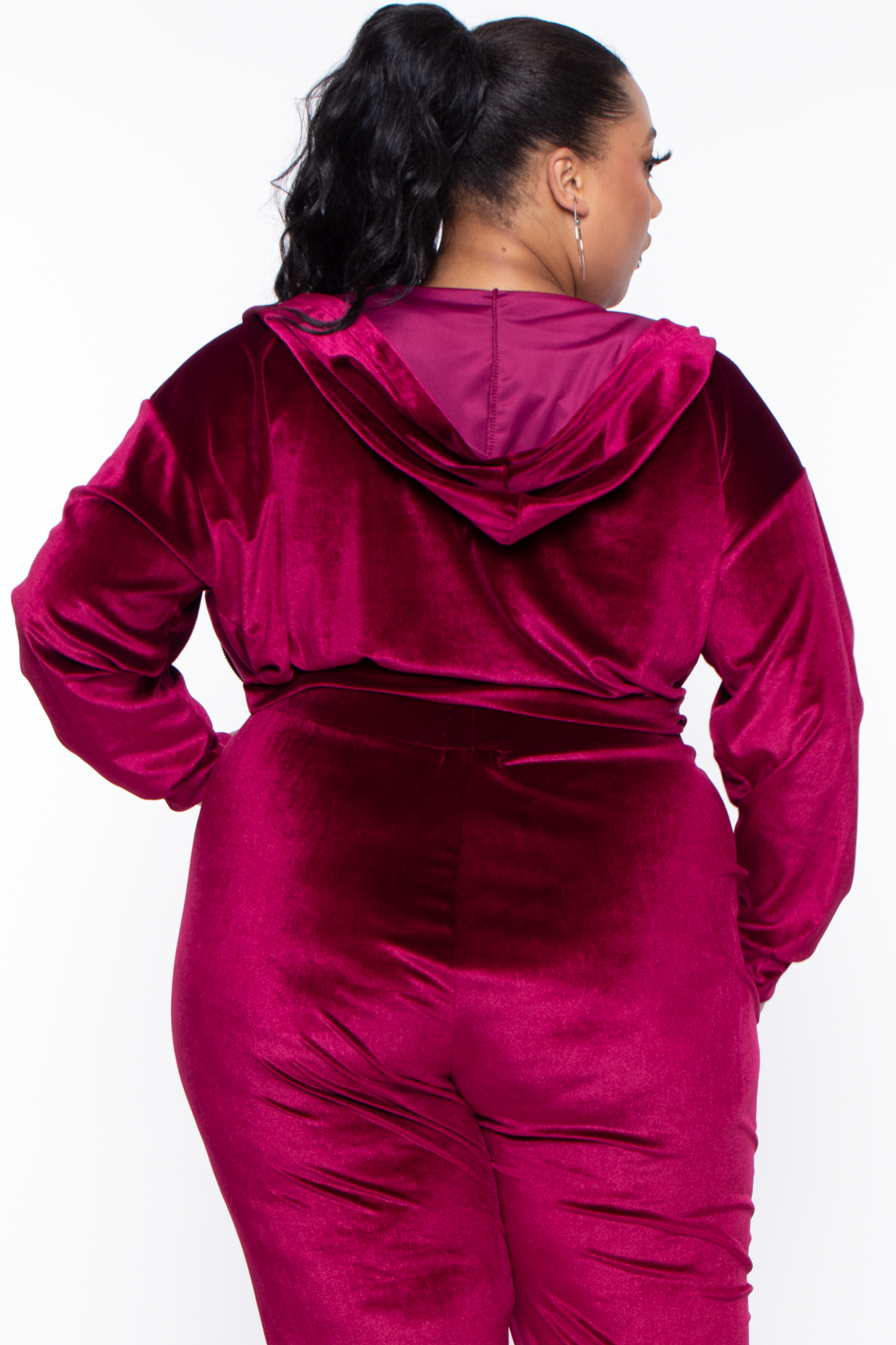 Plus Size Yvonne Velour Hoodie Jacket - Burgundy