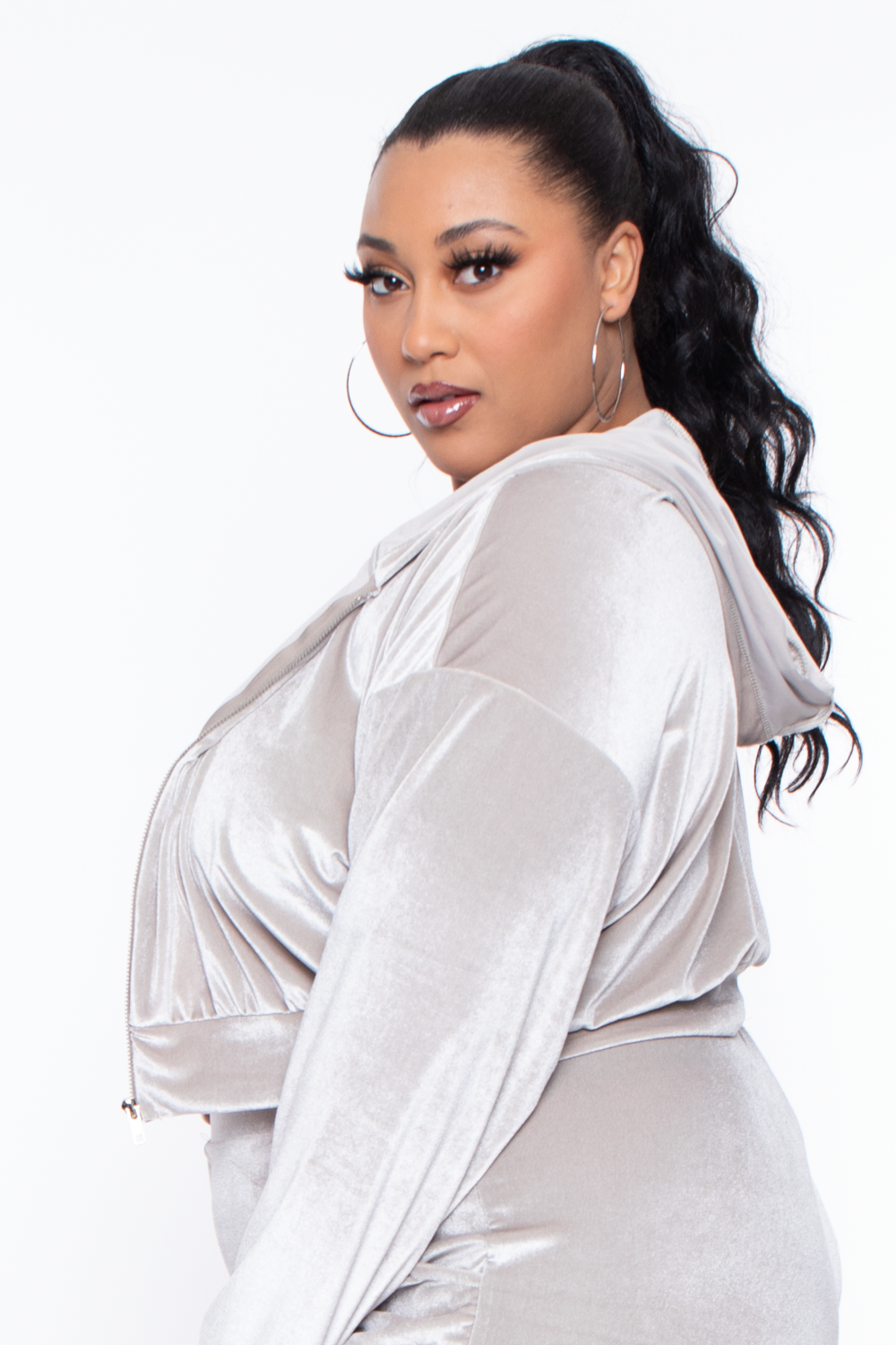 Plus Size Yvonne Velour Hoodie Jacket - Stone