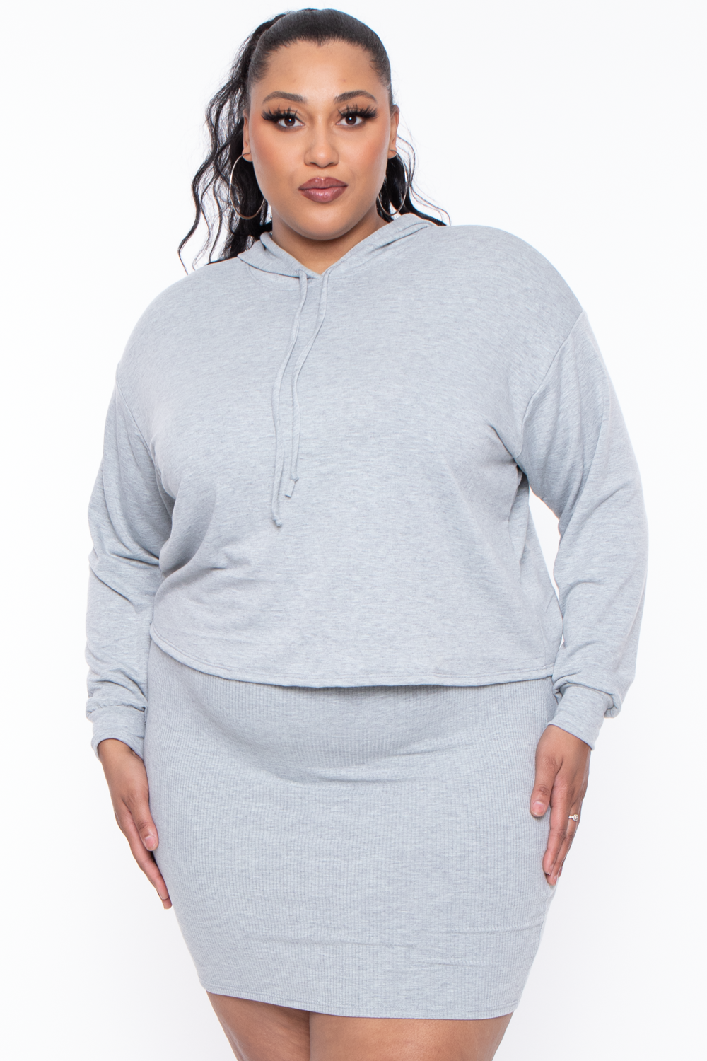 Plus Size Essential Cropped Hoodie - Heather Grey