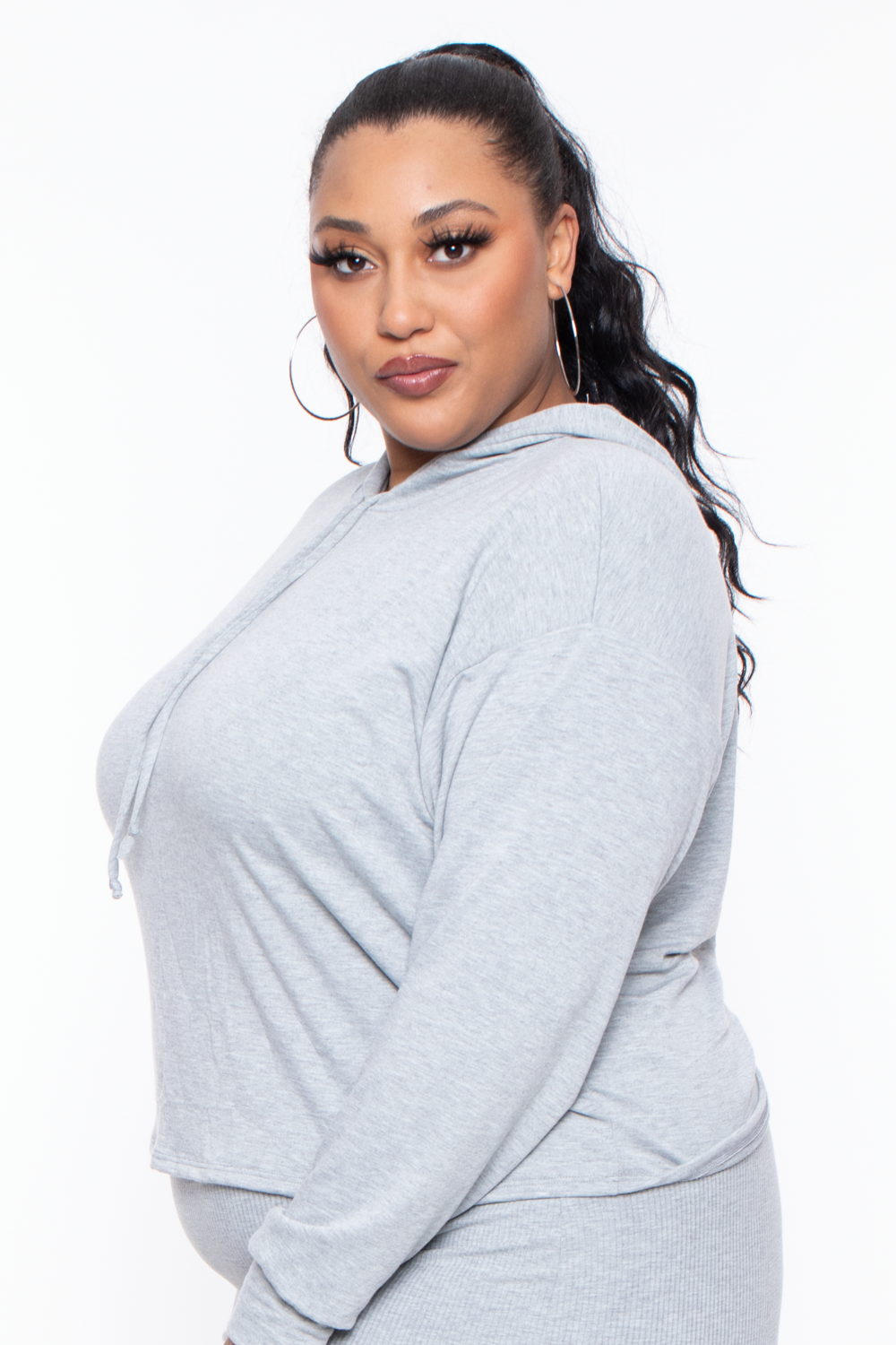 Plus Size Essential Cropped Hoodie - Heather Grey