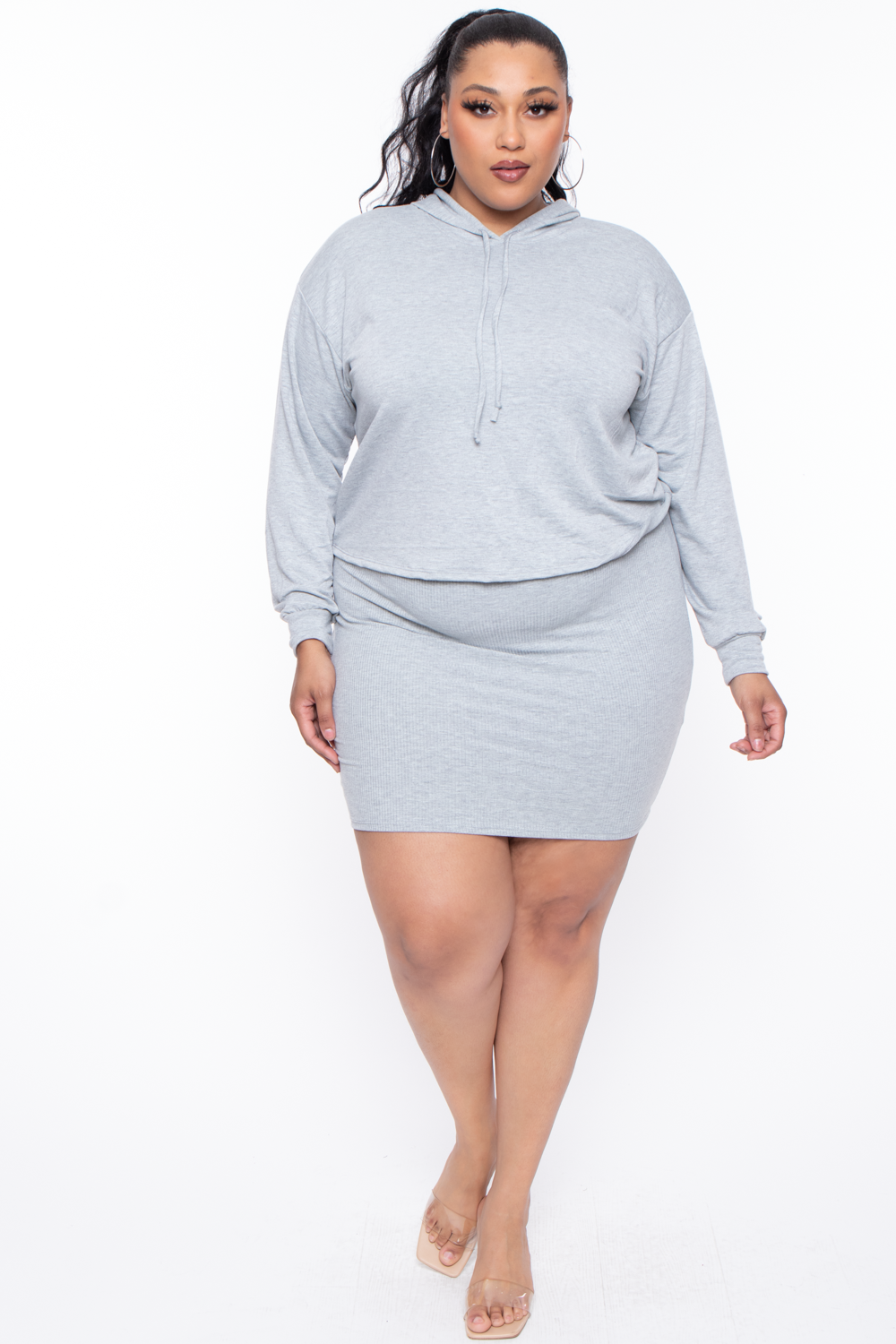 Plus Size Essential Cropped Hoodie - Heather Grey