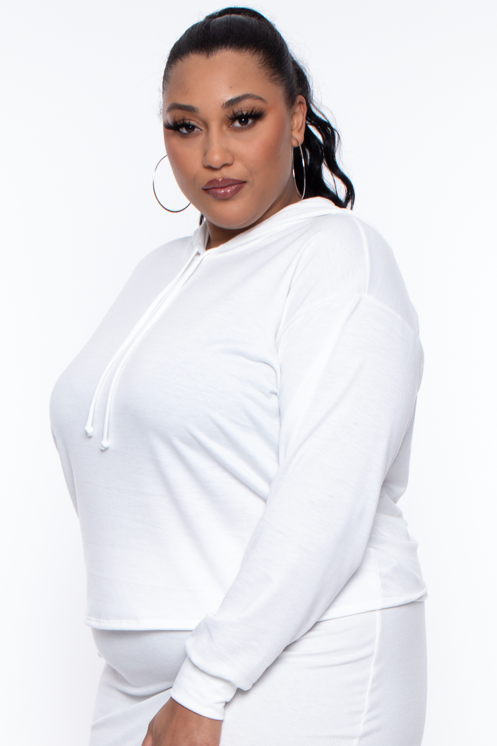 Plus Size Essential Cropped Hoodie - Ivory