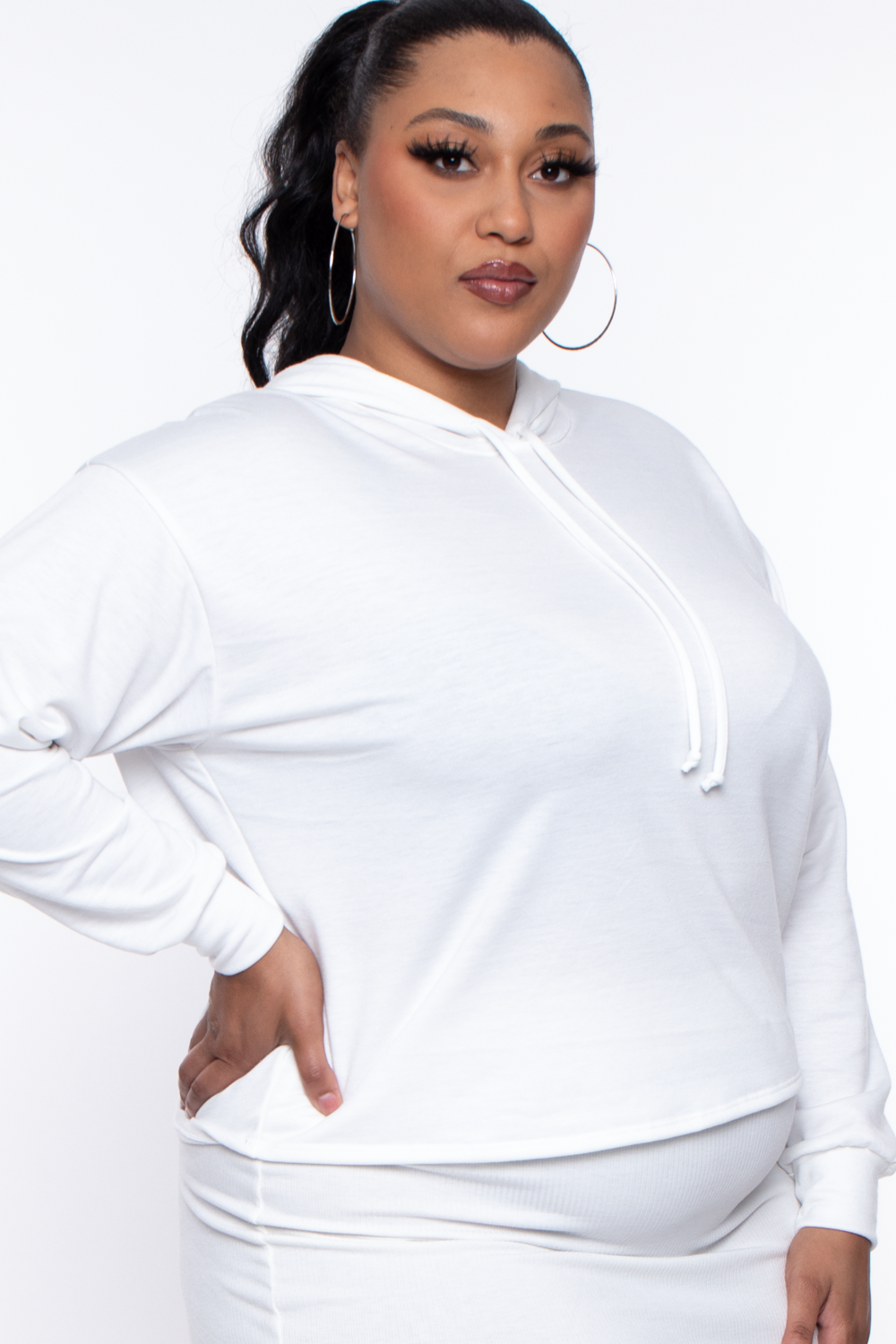 Plus Size Essential Cropped Hoodie - Ivory