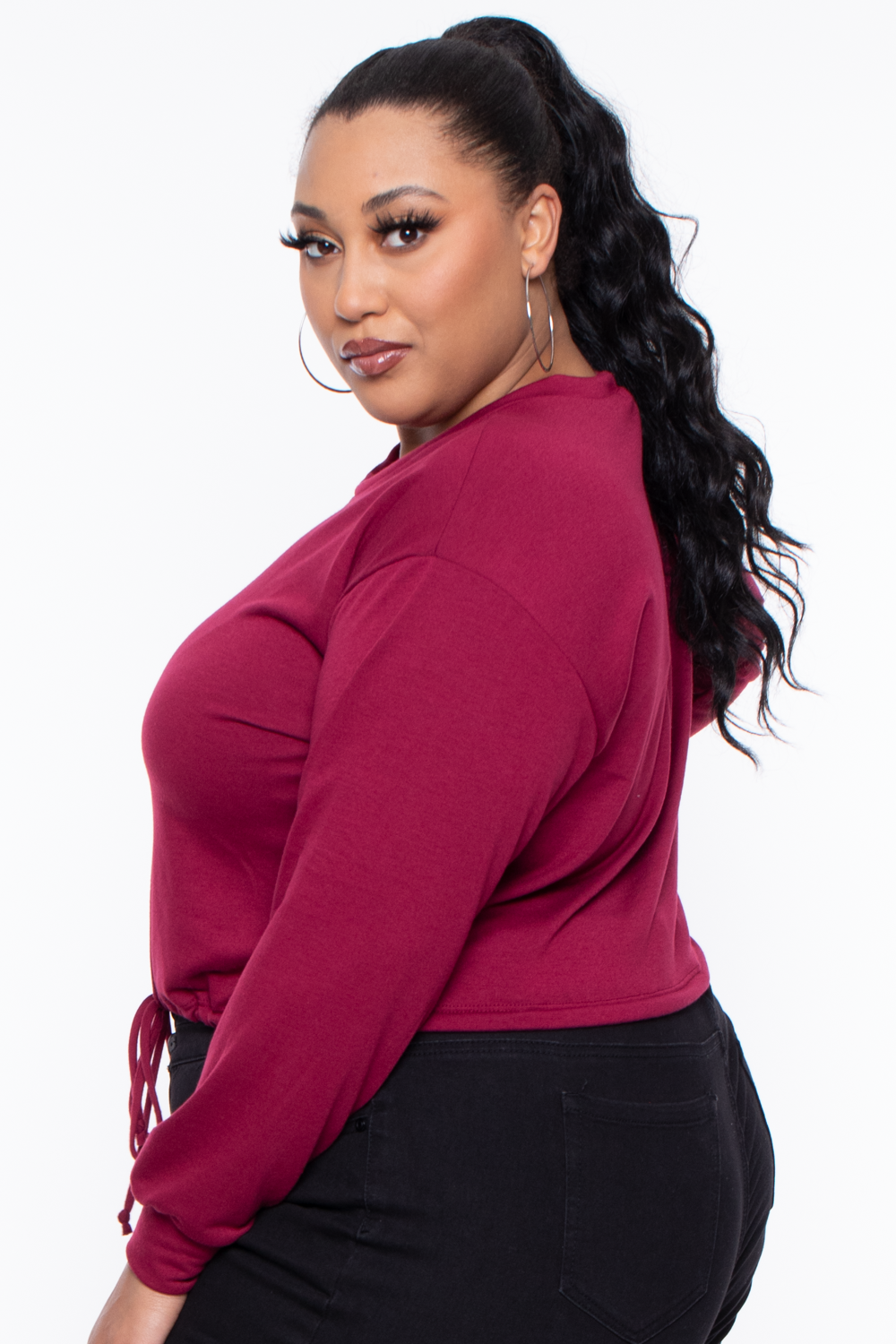 Plus Size Essential Cropped Pullover Sweatshirt - Burgundy