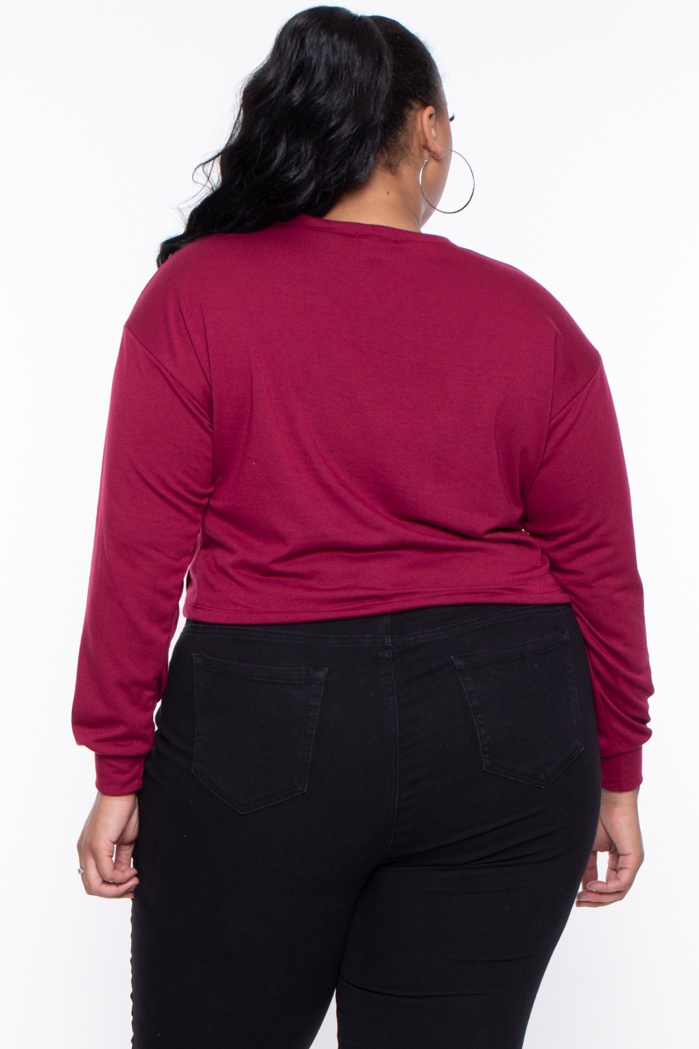 Plus Size Essential Cropped Pullover Sweatshirt - Burgundy