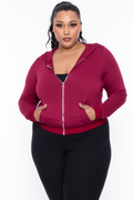 Plus Size Essential Cropped Zip-Up Hoodie - Burgundy