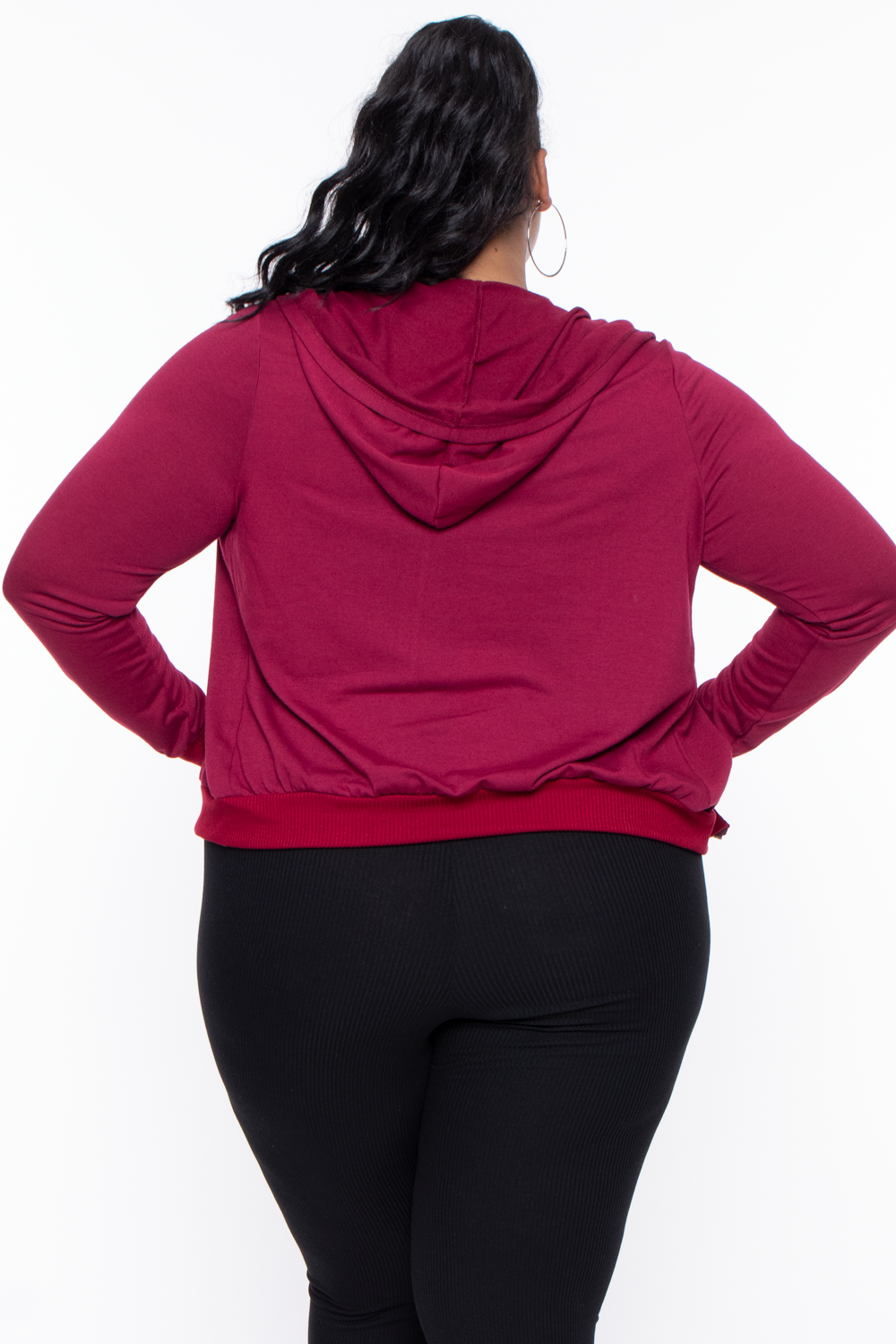 Plus Size Essential Cropped Zip-Up Hoodie - Burgundy