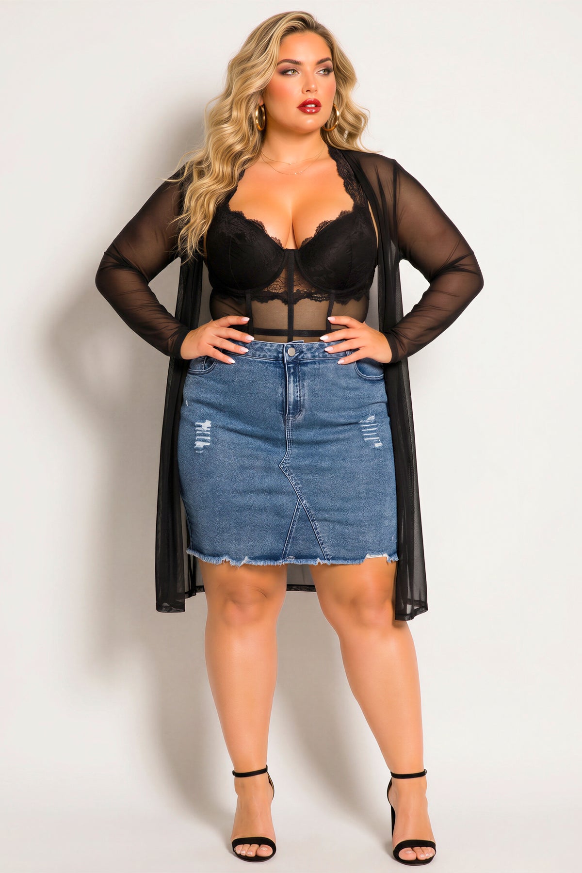 Plus Size Everly Mesh Cardigan - Black