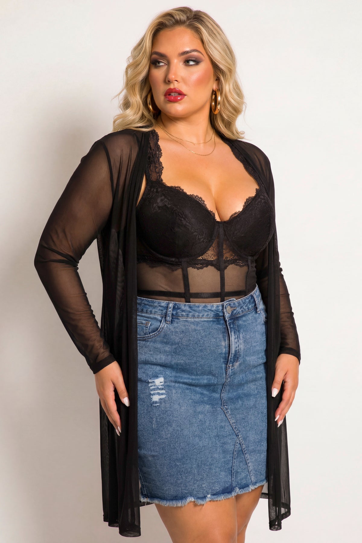 Plus Size Everly Mesh Cardigan - Black