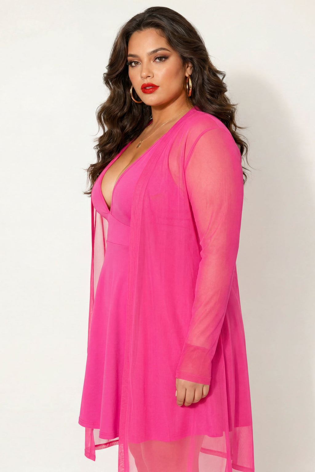 Plus Size Everly Mesh Cardigan - Fuschia