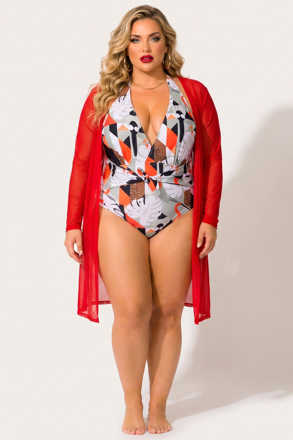 Plus Size Everly Mesh Cardigan - Red