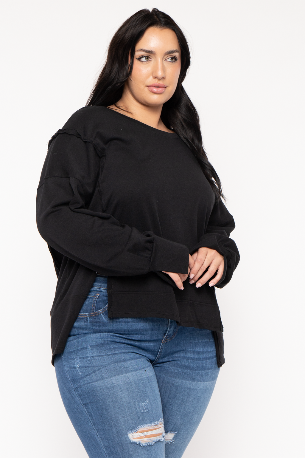 Plus Size Exposed Seam Sweater  - Black