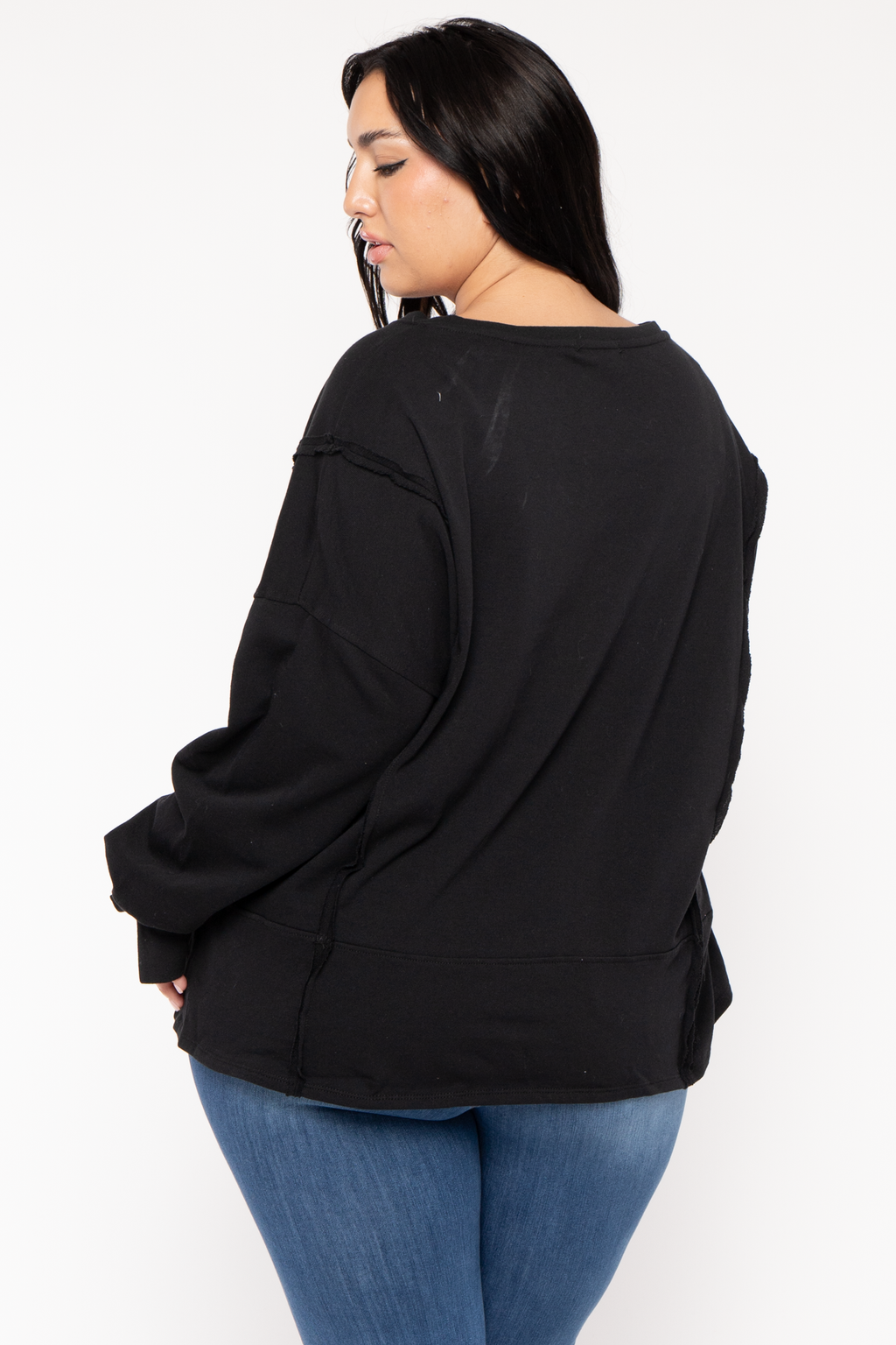 Plus Size Exposed Seam Sweater  - Black