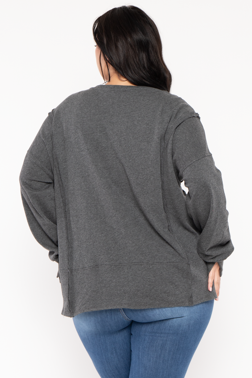 Plus Size Exposed Seam Sweater  - Charcoal